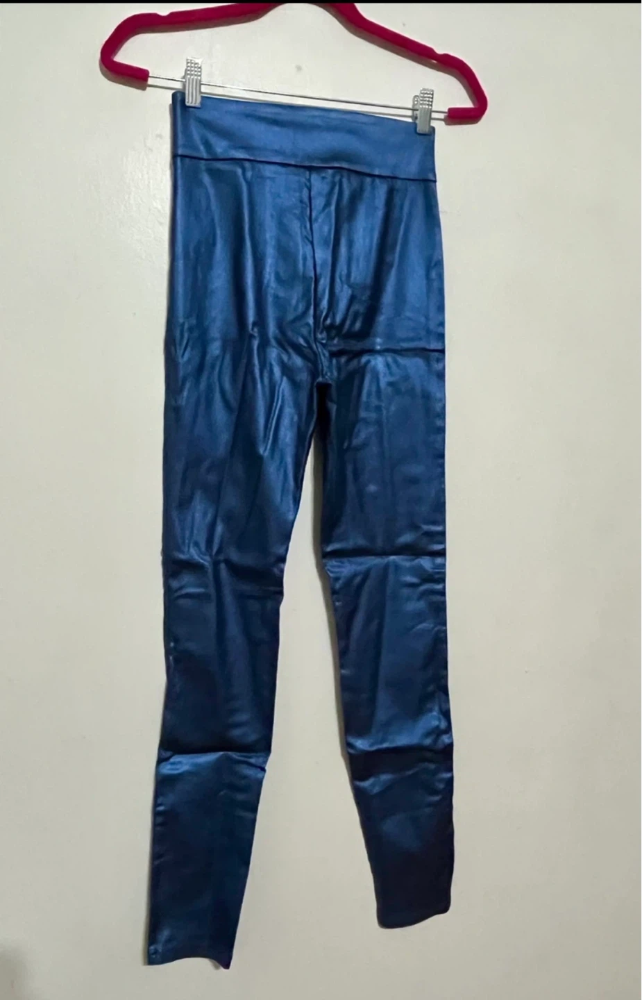 SHEIN Blue Metallic Faux Leather Pants XS - photo 2