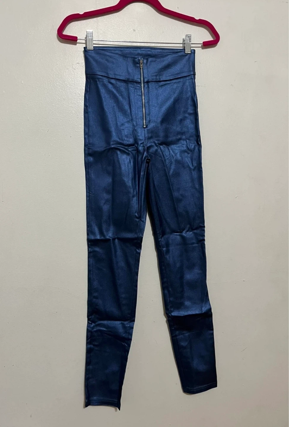SHEIN Blue Metallic Faux Leather Pants XS