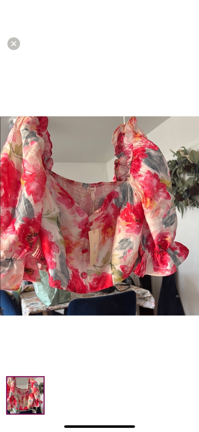 Floral Puff Sleeve Smocked Top Size L