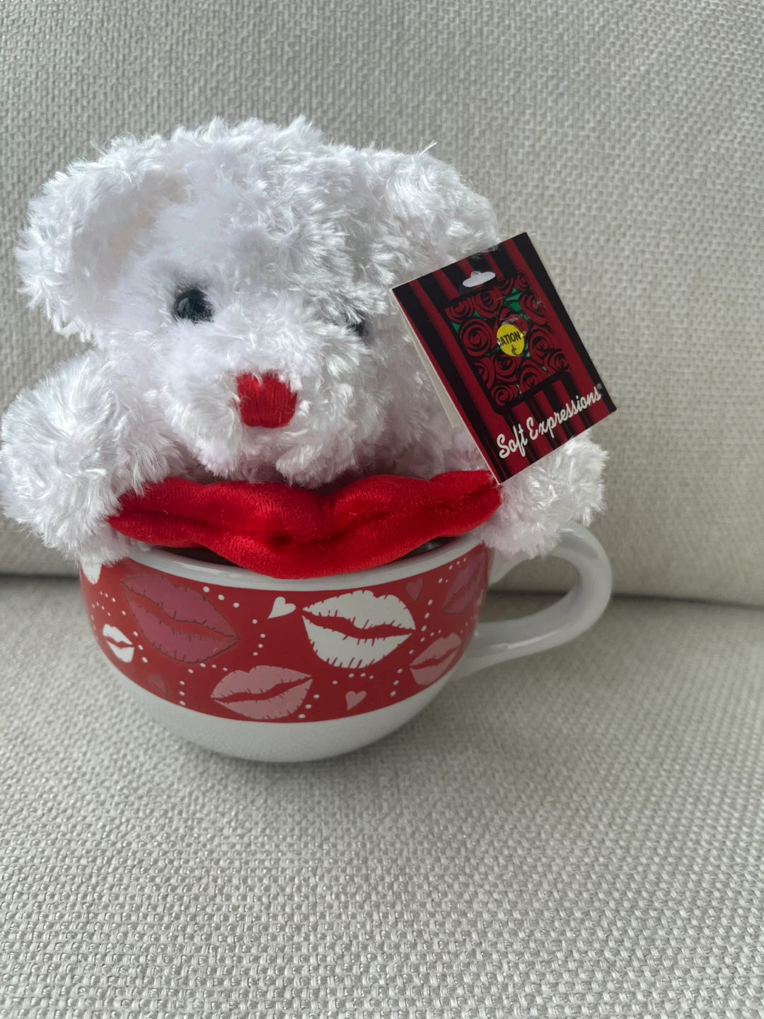 Brand New - White Teddy Bear in Kiss Mug