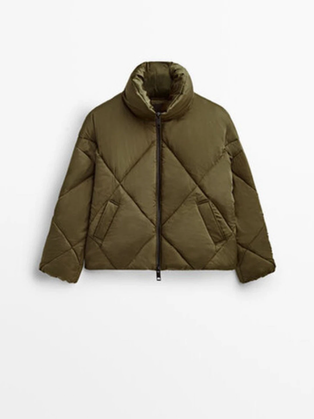 Massimo Dutti Olive Green Quilted Puffer Jacket - photo 5