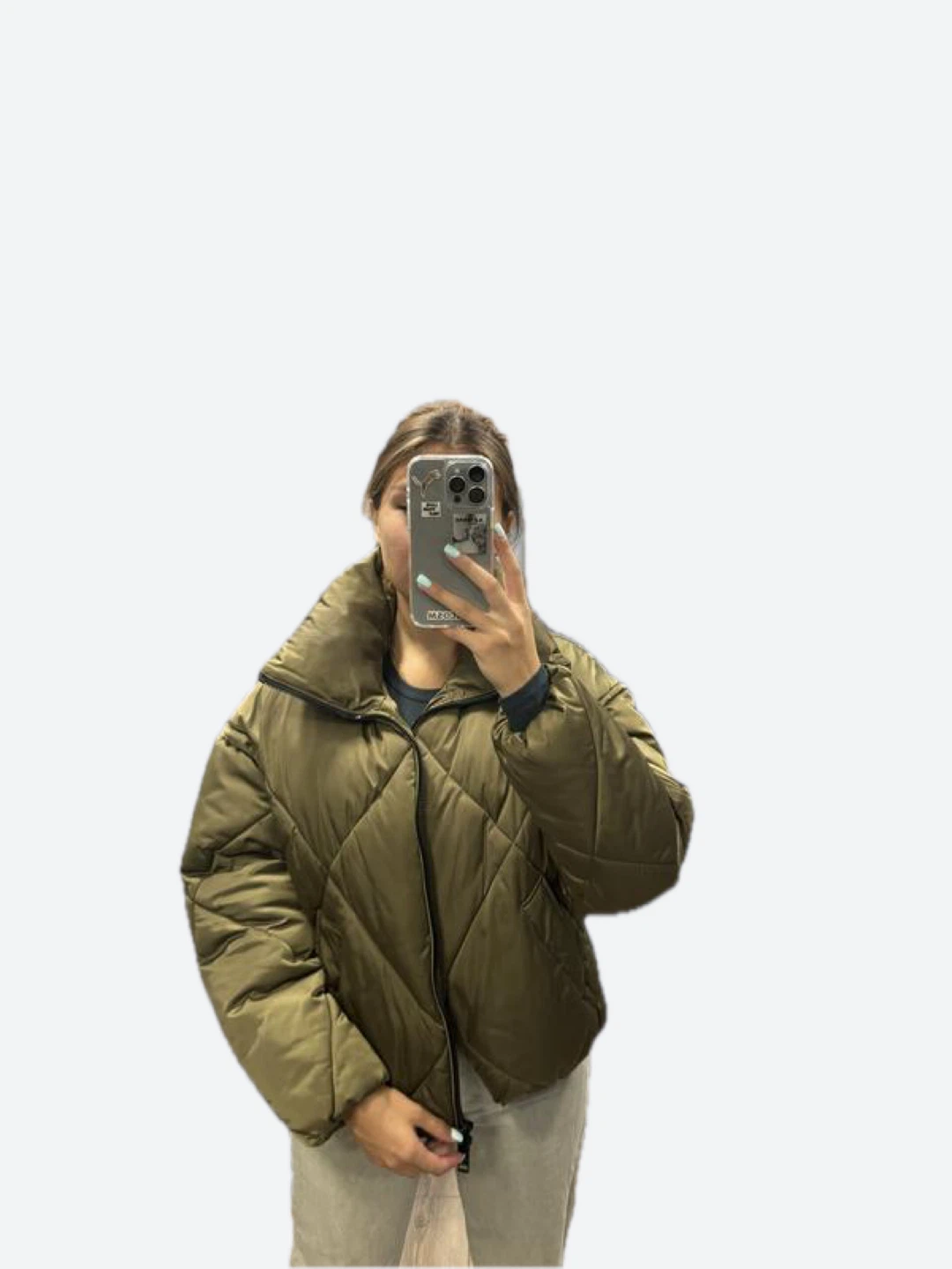 Massimo Dutti Olive Green Quilted Puffer Jacket - photo 3