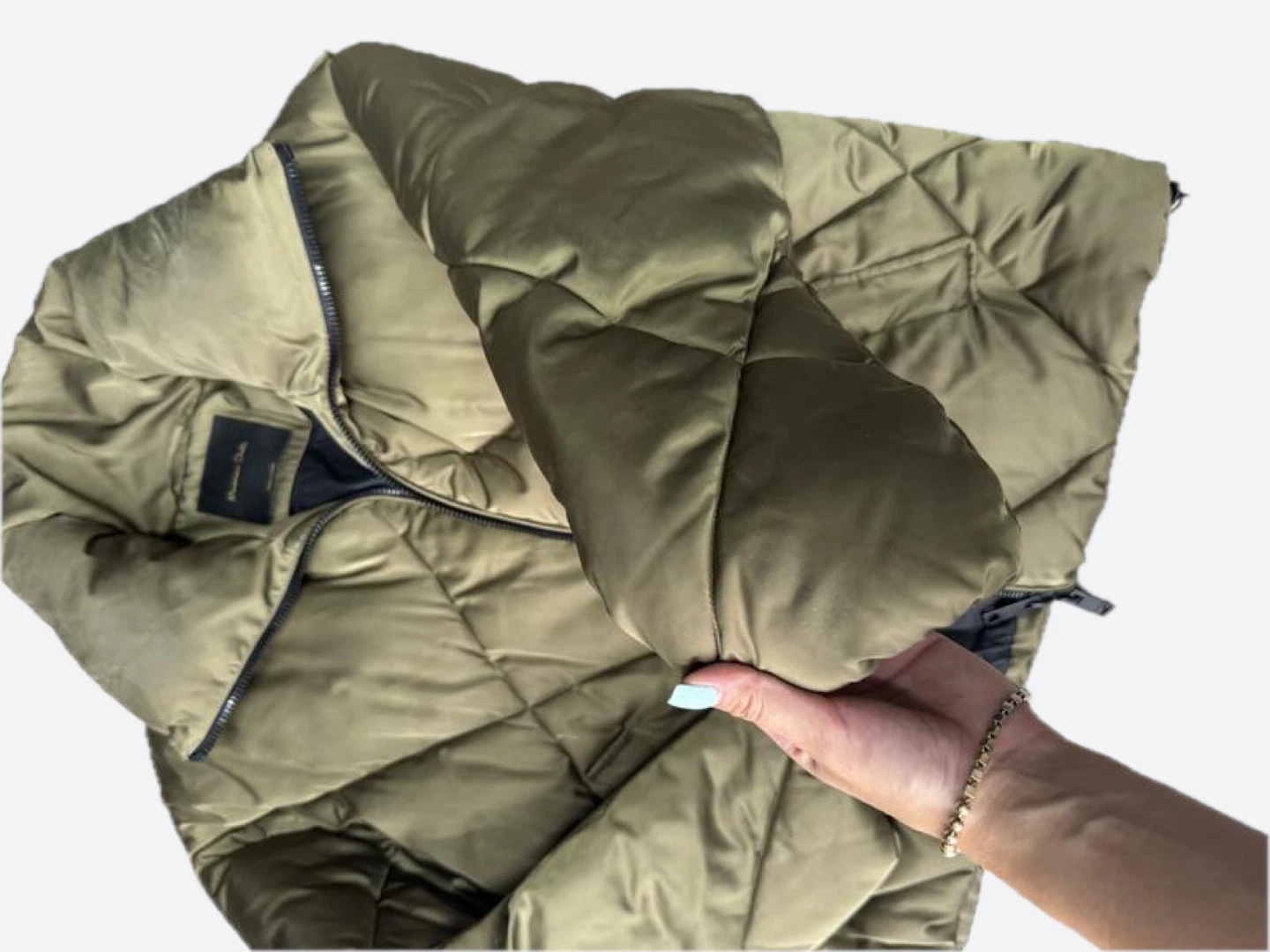 Massimo Dutti Olive Green Quilted Puffer Jacket