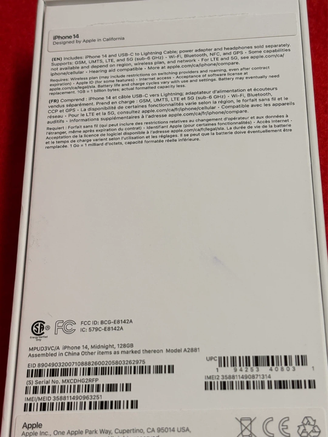 Apple iPhone 14 empty box Midnight 128GB - photo 4