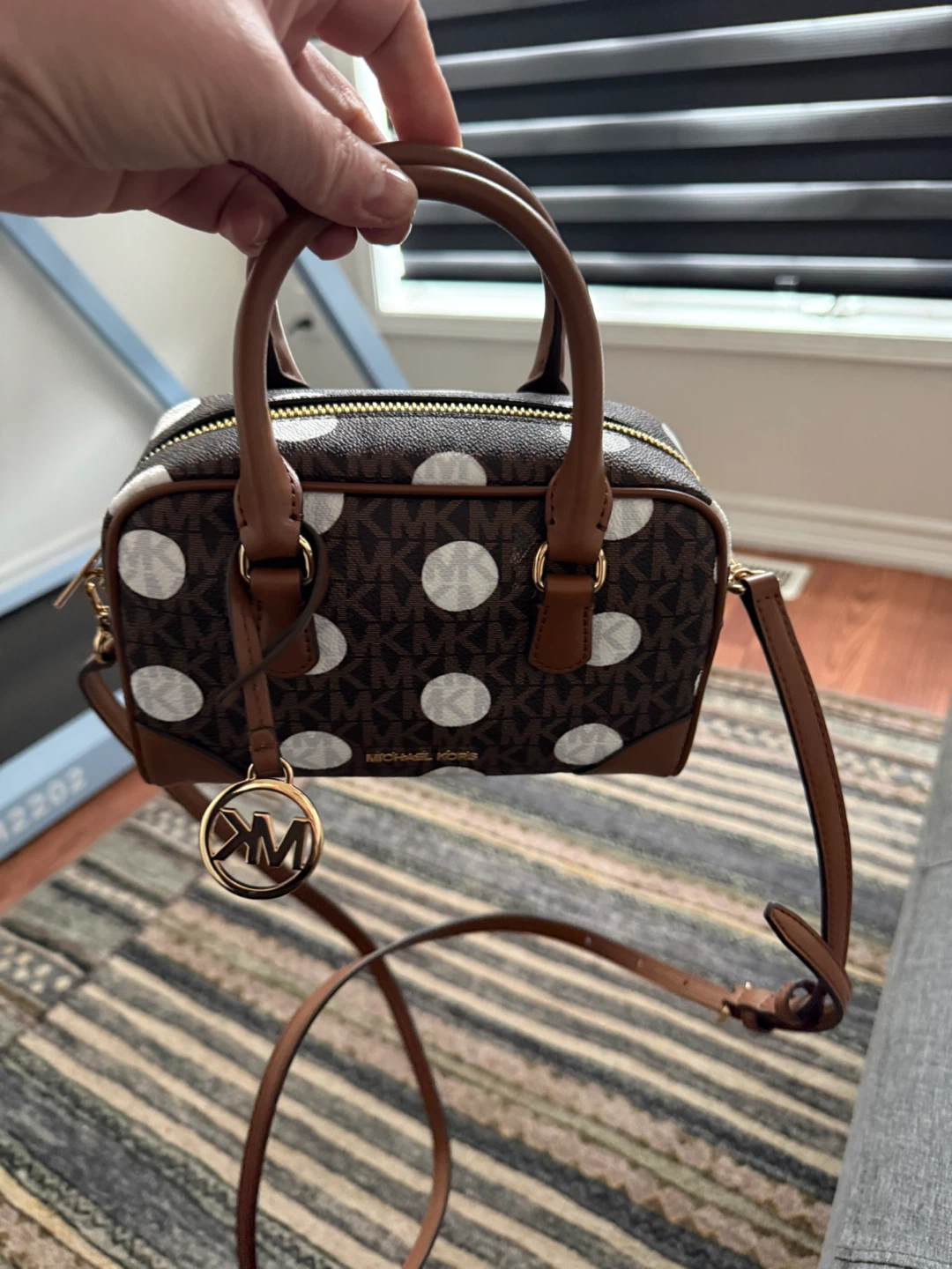 Michael Kors Mini Satchel Brown Monogram Polka Dot - photo 5
