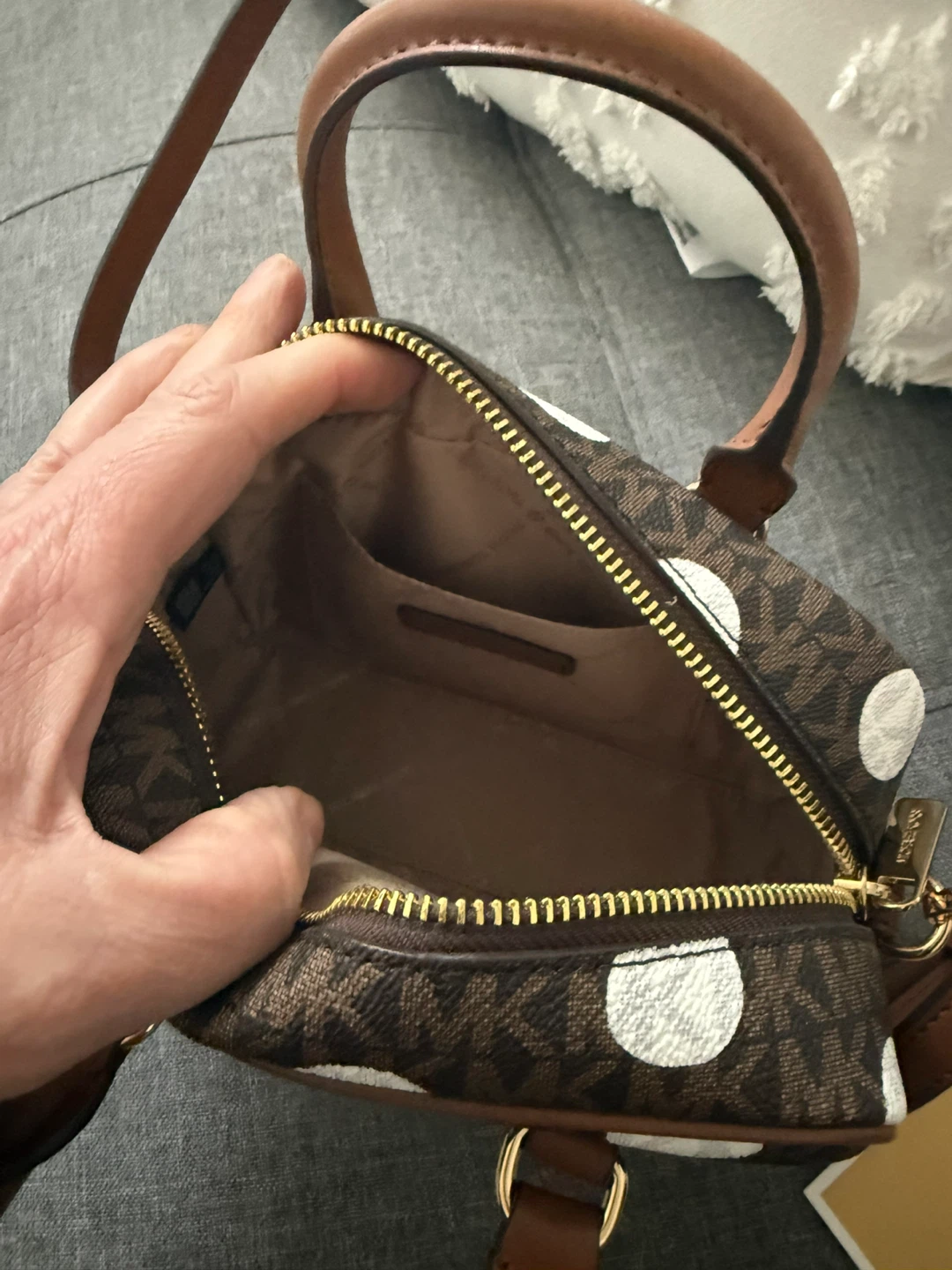 Michael Kors Mini Satchel Brown Monogram Polka Dot - photo 3