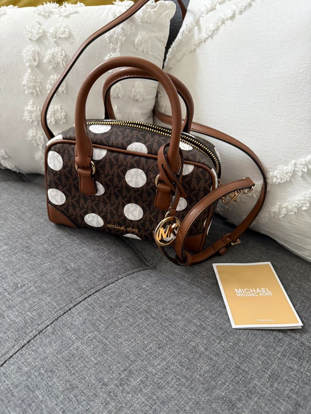 Michael Kors Mini Satchel Brown Monogram Polka Dot