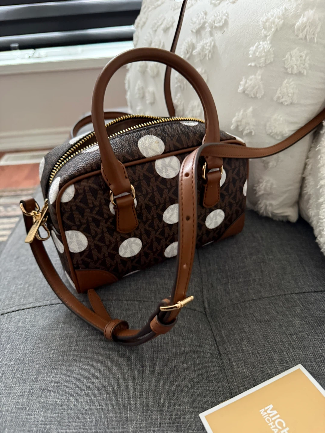 Michael Kors Mini Satchel Brown Monogram Polka Dot - photo 4