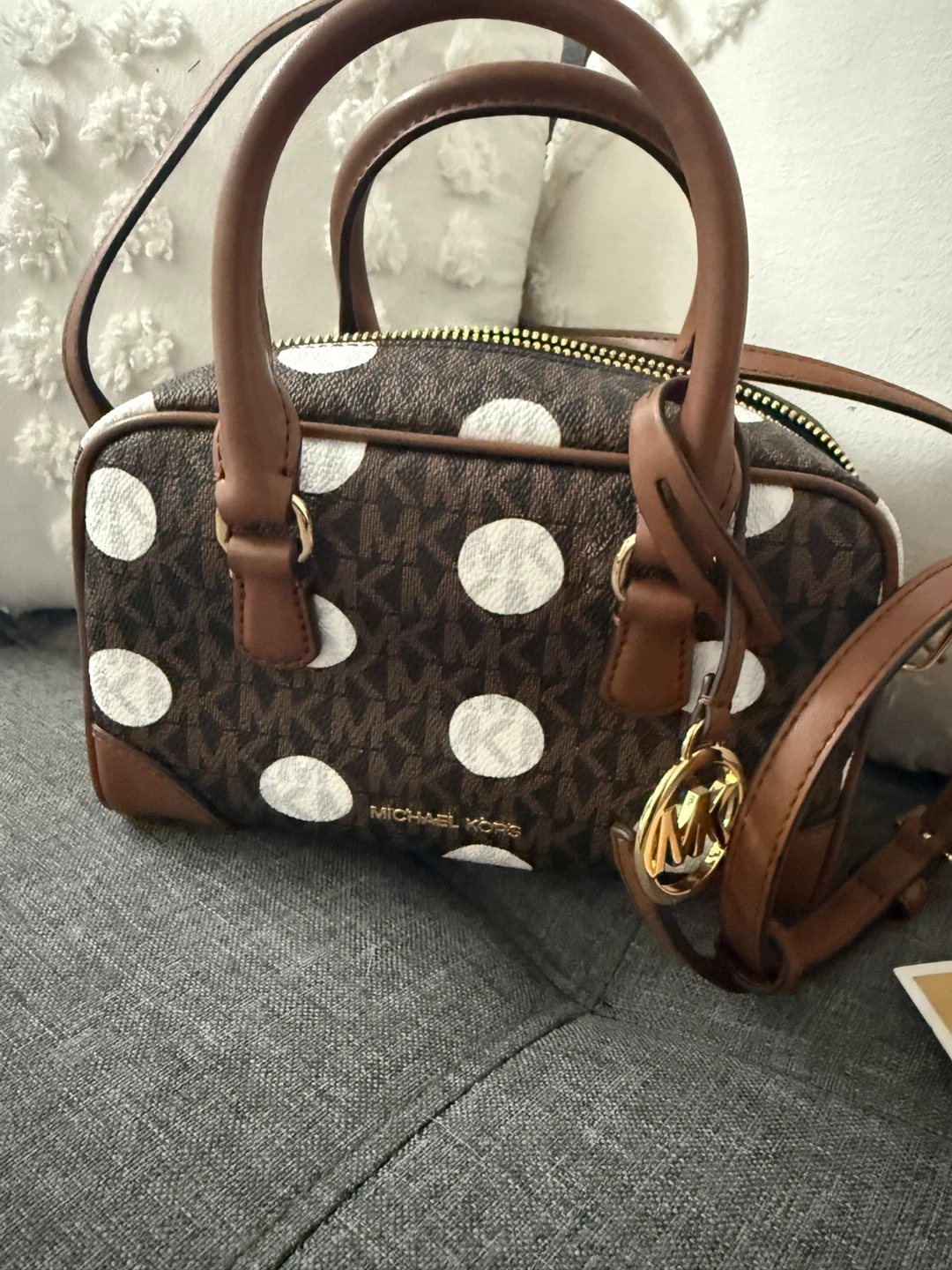 Michael Kors Mini Satchel Brown Monogram Polka Dot - photo 2