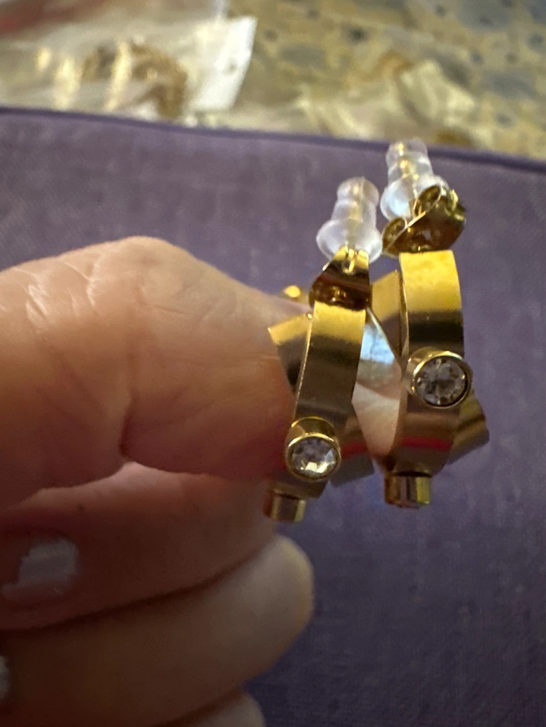 Gold stainless steel Earrings with Clear Stones - photo 3