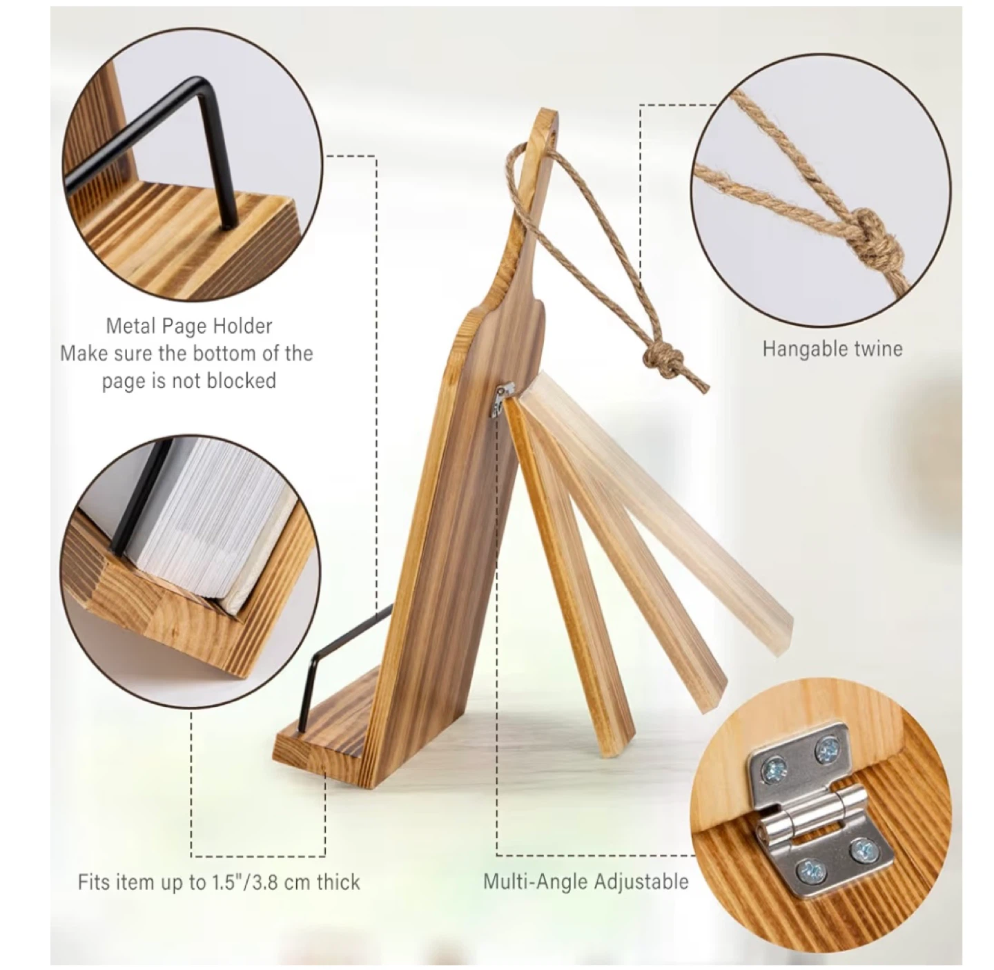 Adjustable Wooden Recipe Book Stand