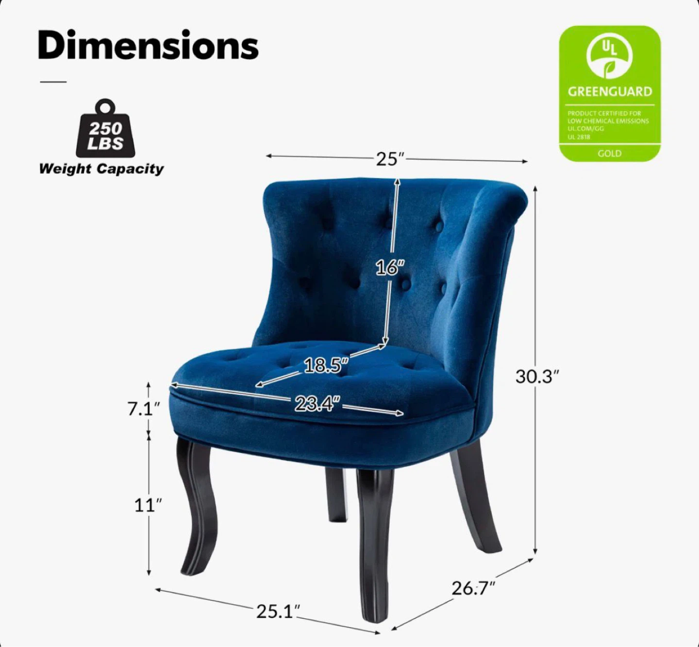 Etta Avenue Traditional Velvet Wingback Chair - Royal Blue - photo 4
