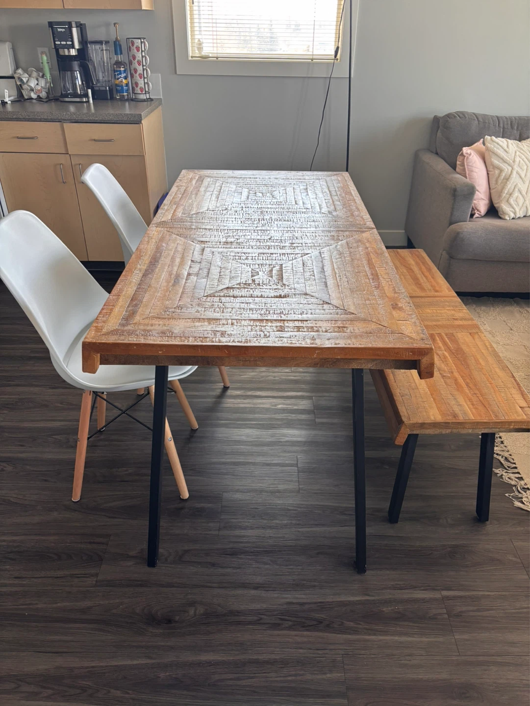 Rustic Wood Dining Table and Bench Set