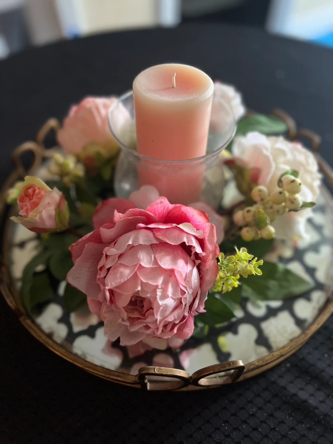Decorative Tray with Faux Flowers and Candle - photo 3