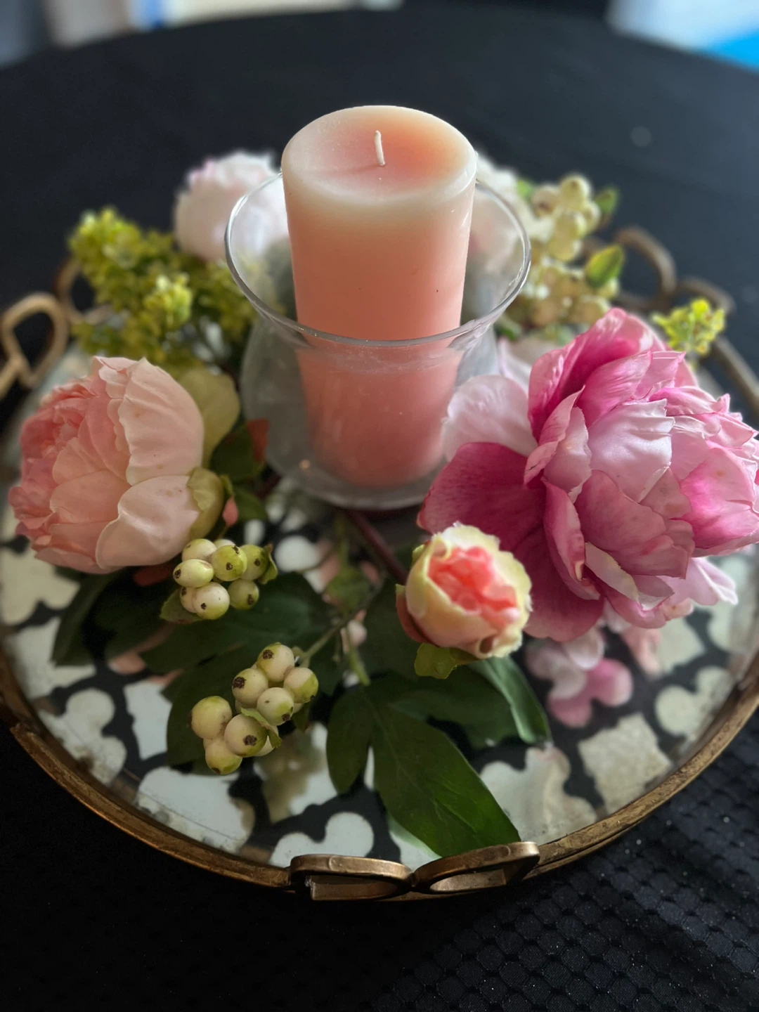 Decorative Tray with Faux Flowers and Candle - photo 2