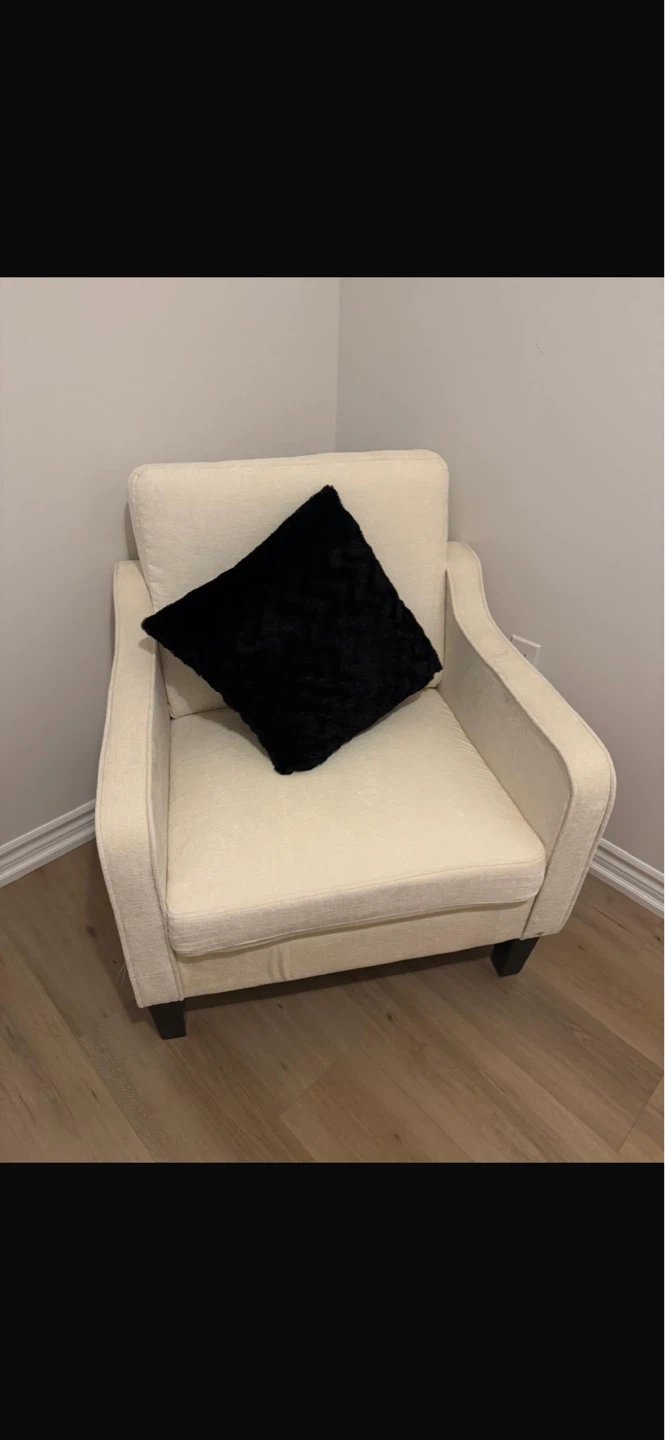 Cream Armchair with Black Throw Pillow - photo 2