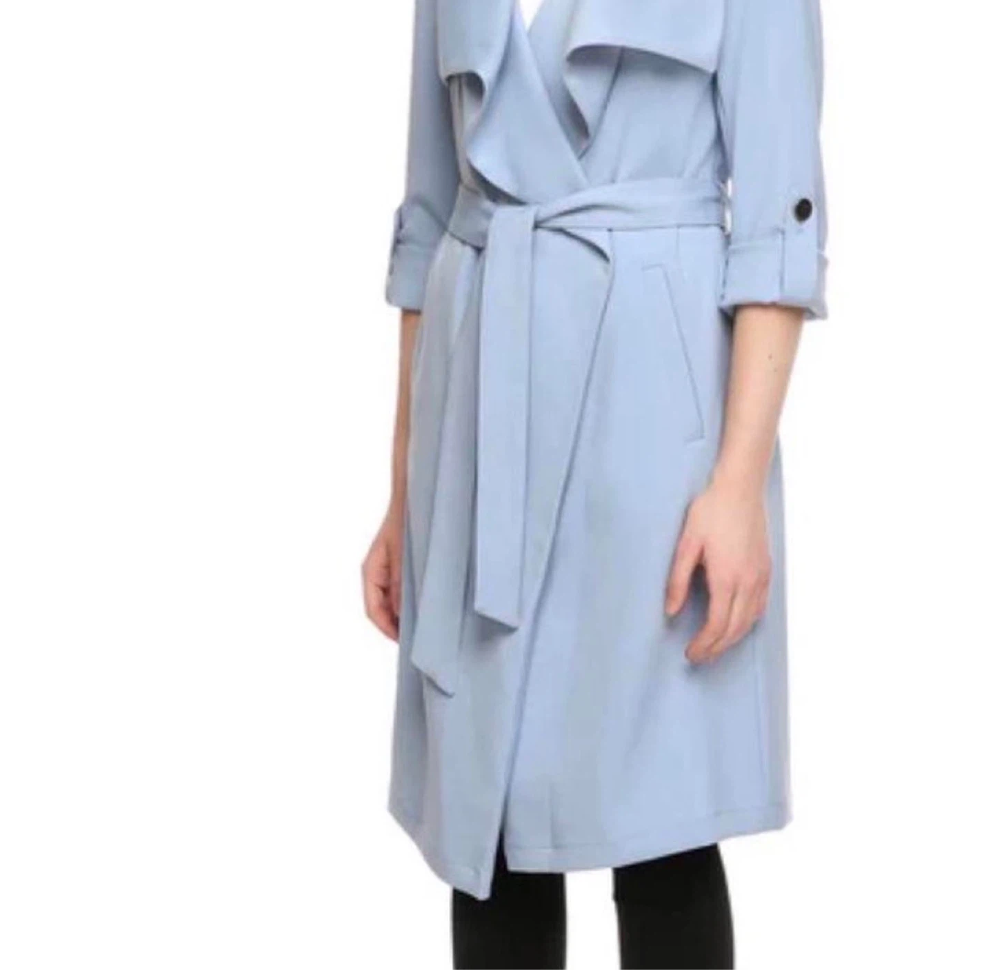 Soia & Kyo Ornella Light Blue Belted Knee Length Trench Coat - photo 4