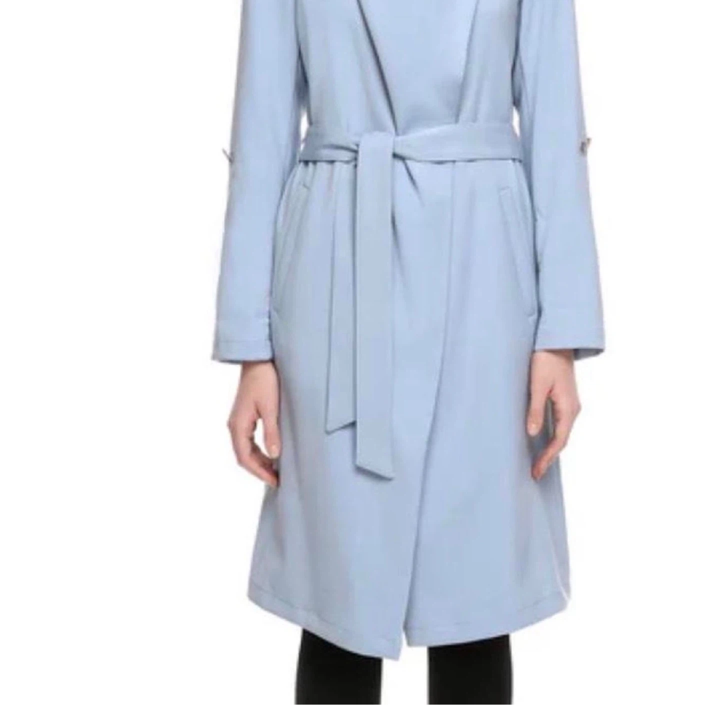 Soia & Kyo Ornella Light Blue Belted Knee Length Trench Coat - photo 3