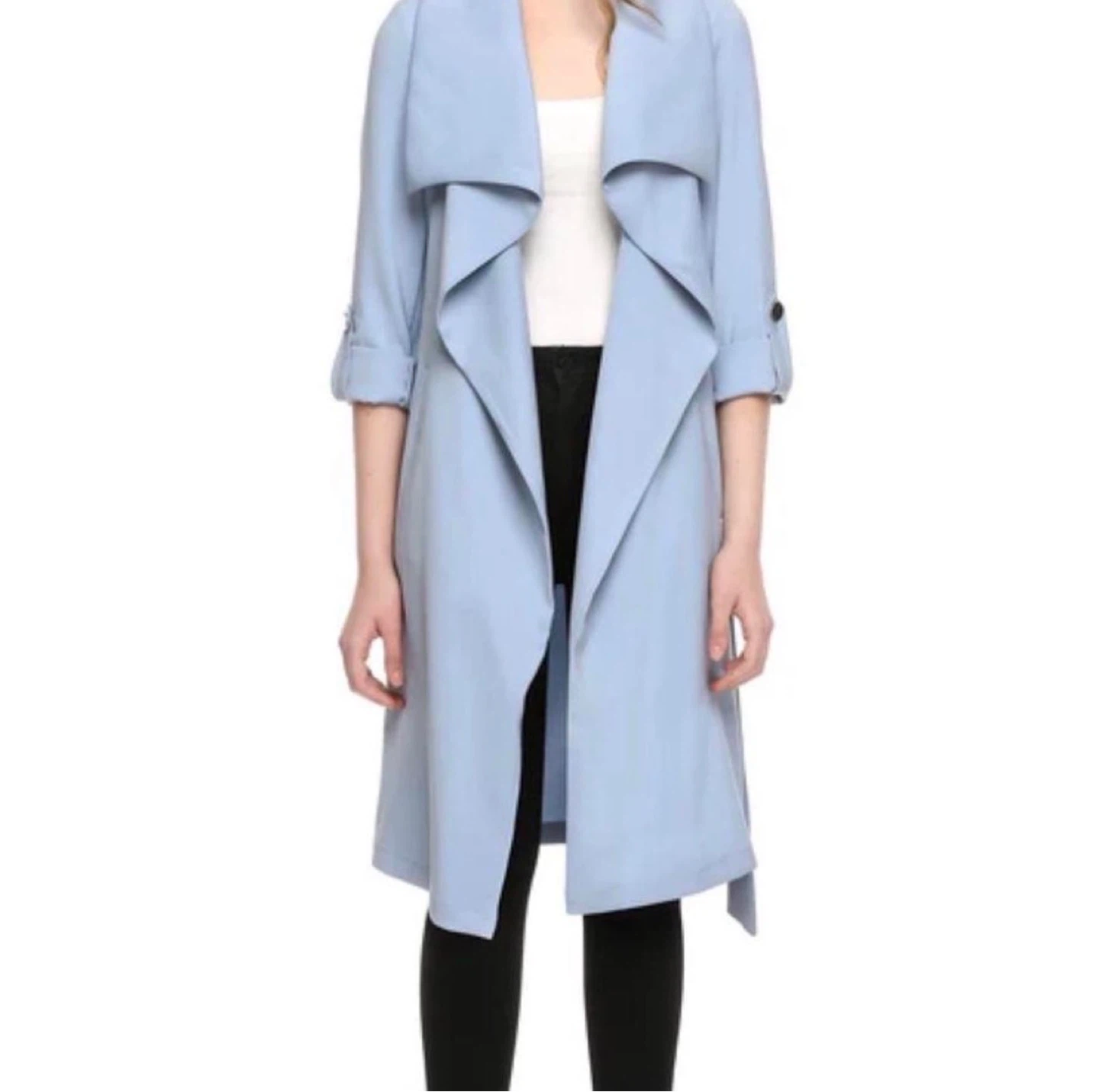 Soia & Kyo Ornella Light Blue Belted Knee Length Trench Coat - photo 2
