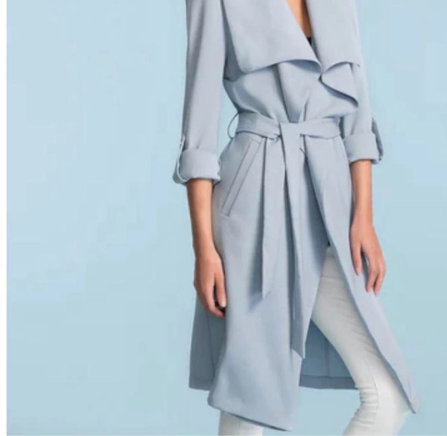 Soia & Kyo Ornella Light Blue Belted Knee Length Trench Coat