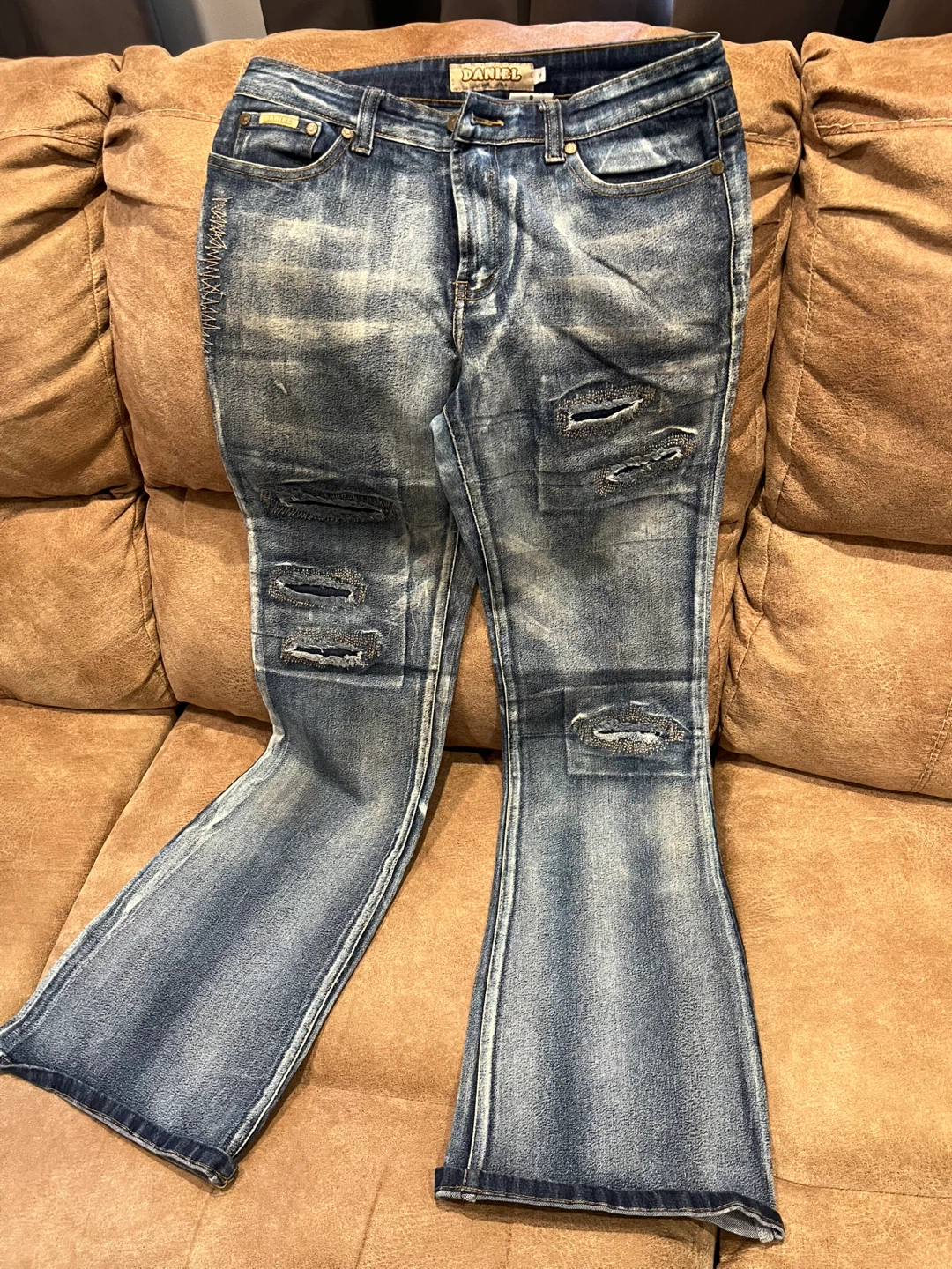 Daniel Jeans "Distressed" Blue Denim Flare Jeans Size 8