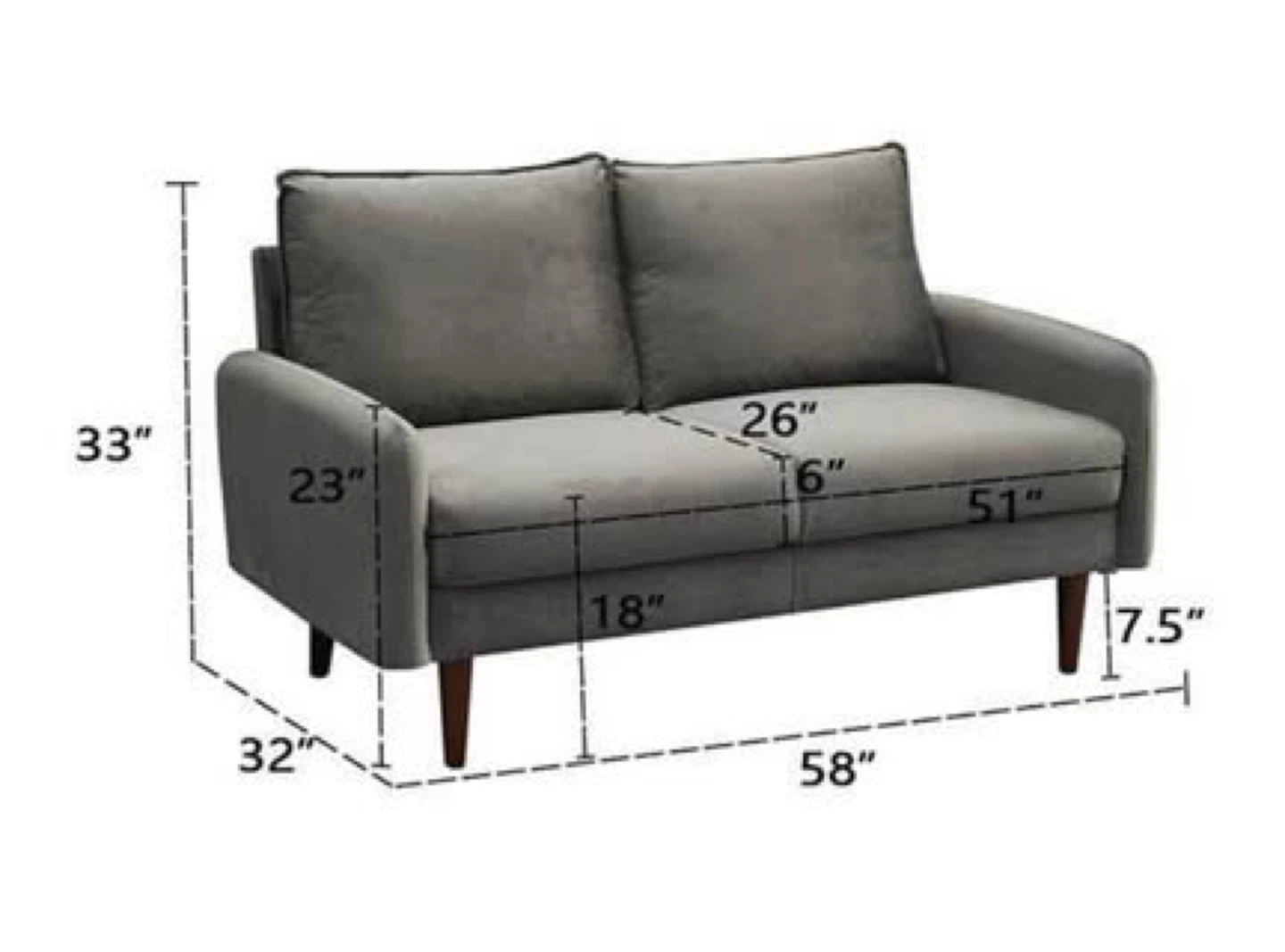 Grey Velvet Loveseat Sofa - photo 3