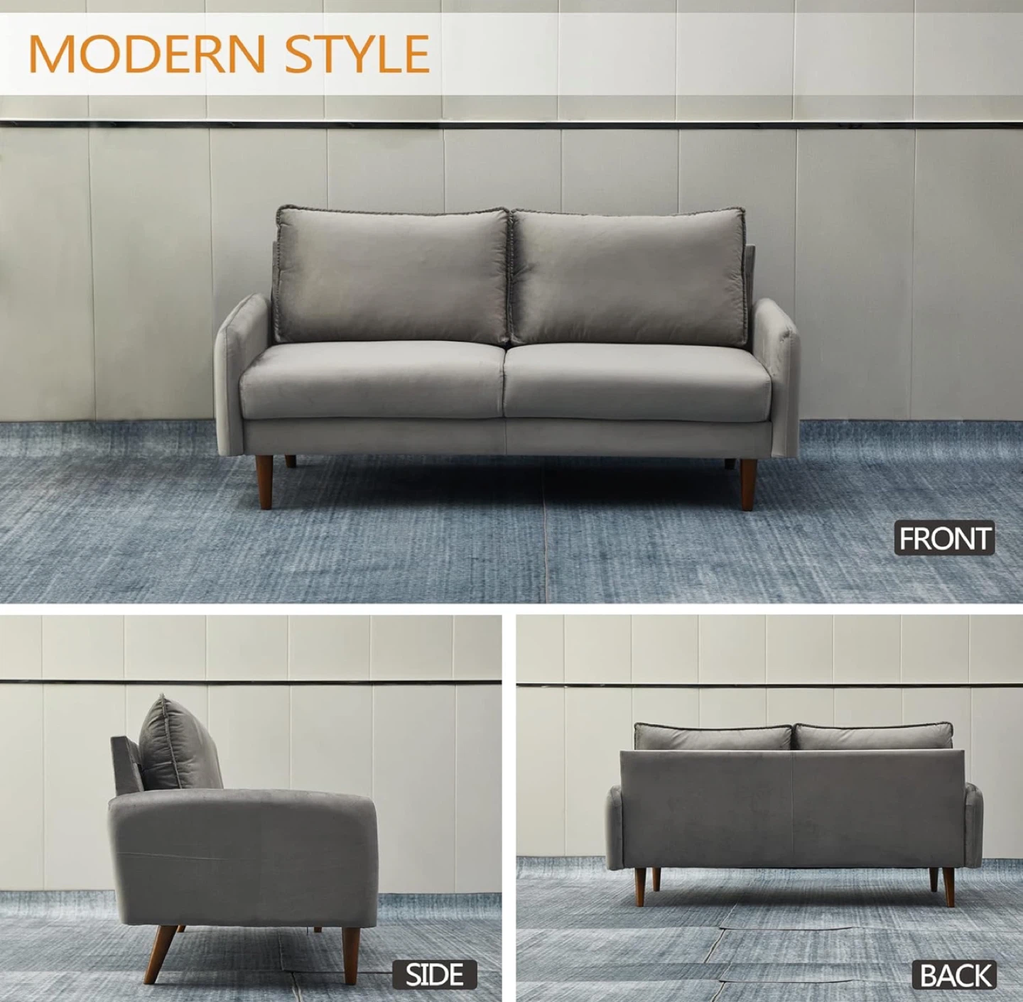 Grey Velvet Loveseat Sofa - photo 2