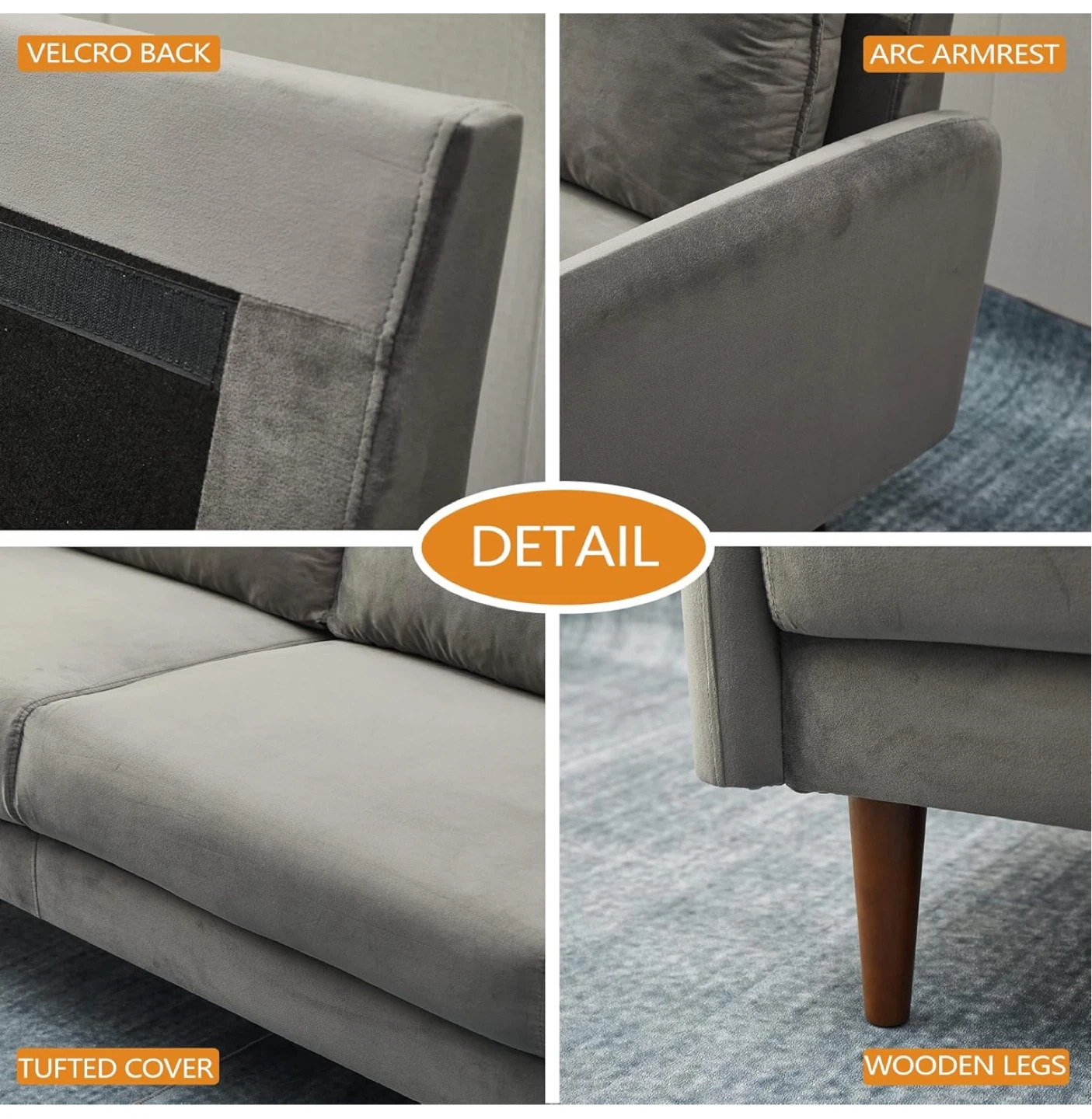 Grey Velvet Loveseat Sofa - photo 4