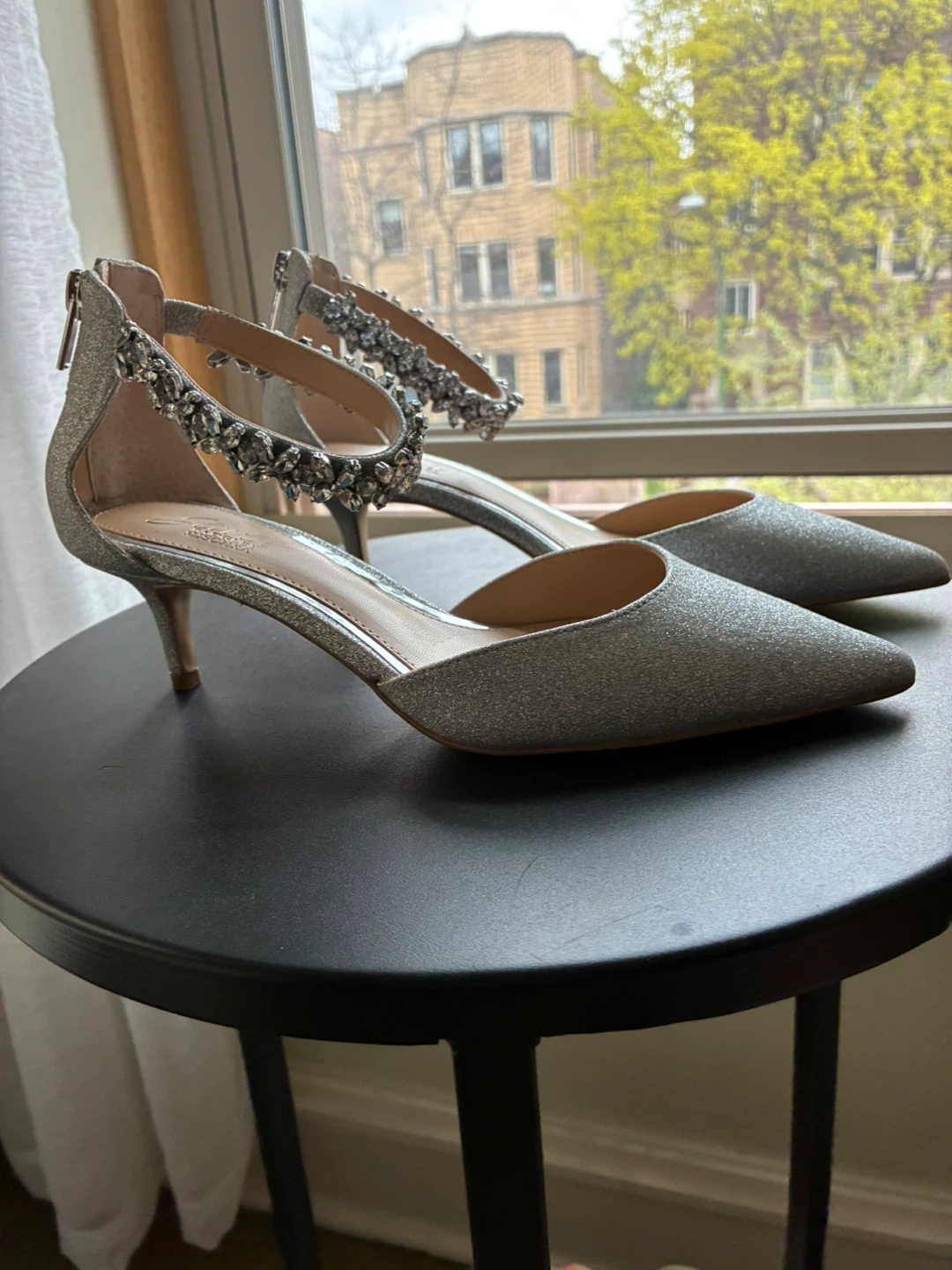 Badgley Mischka Jewel Embellished Silver Heels