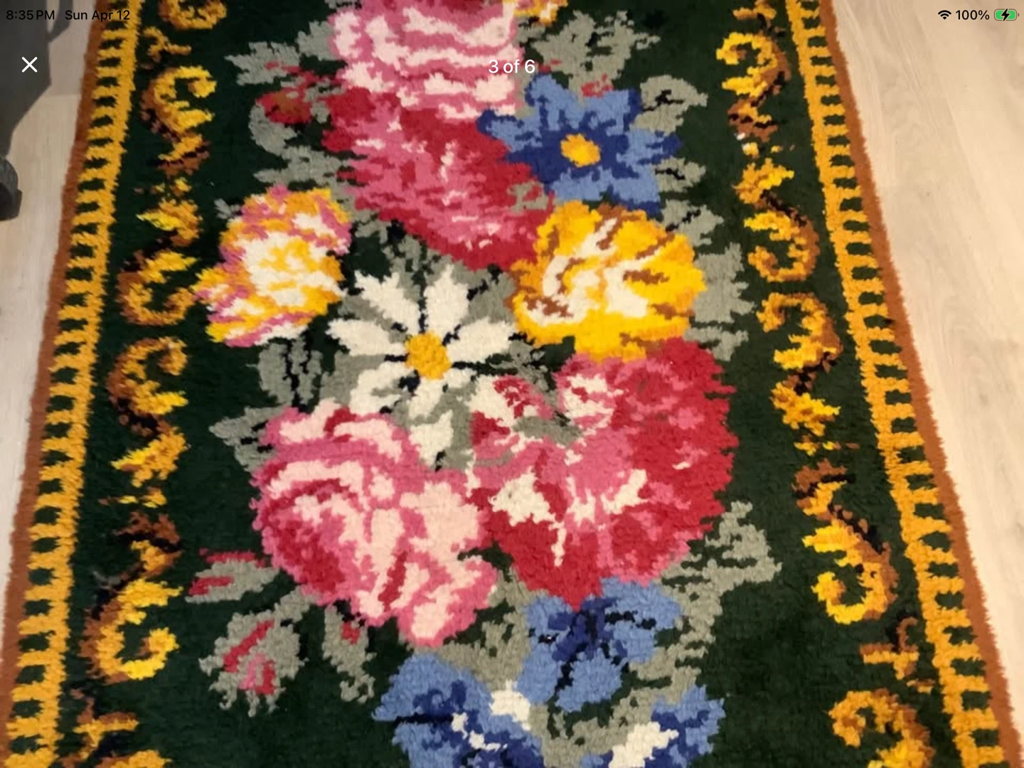 Vintage Hand Crafted Hooked Wool Rug 🐞 - photo 3