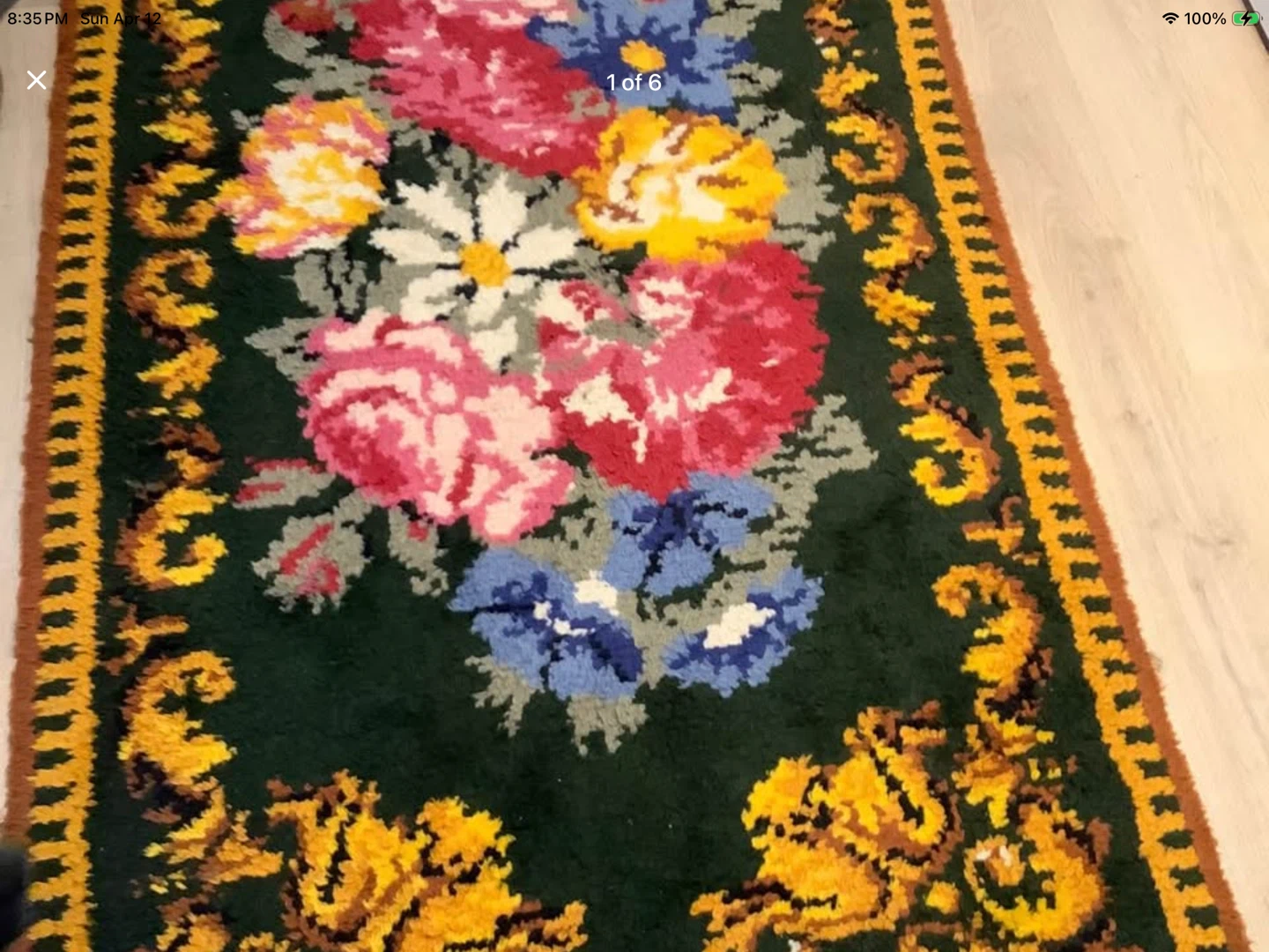 Vintage Hand Crafted Hooked Wool Rug 🐞