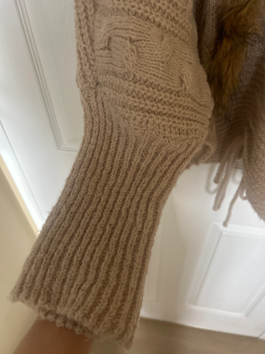 Beige Knit Sweater with Faux Fur Trim - photo 3