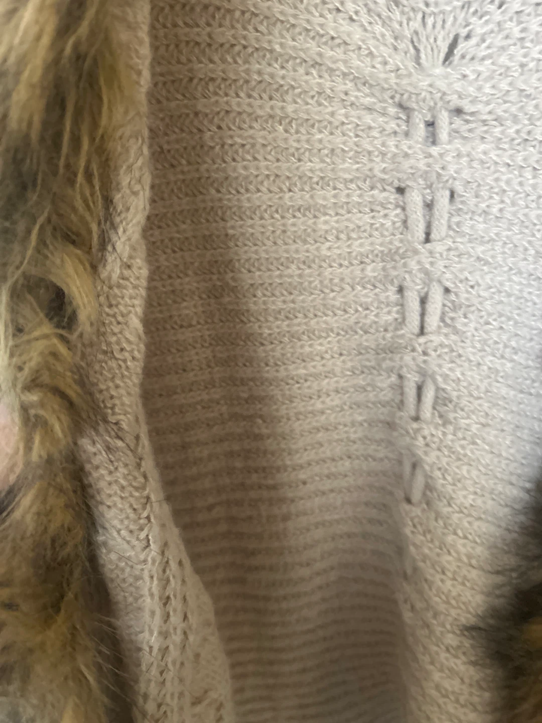 Beige Knit Sweater with Faux Fur Trim - photo 2
