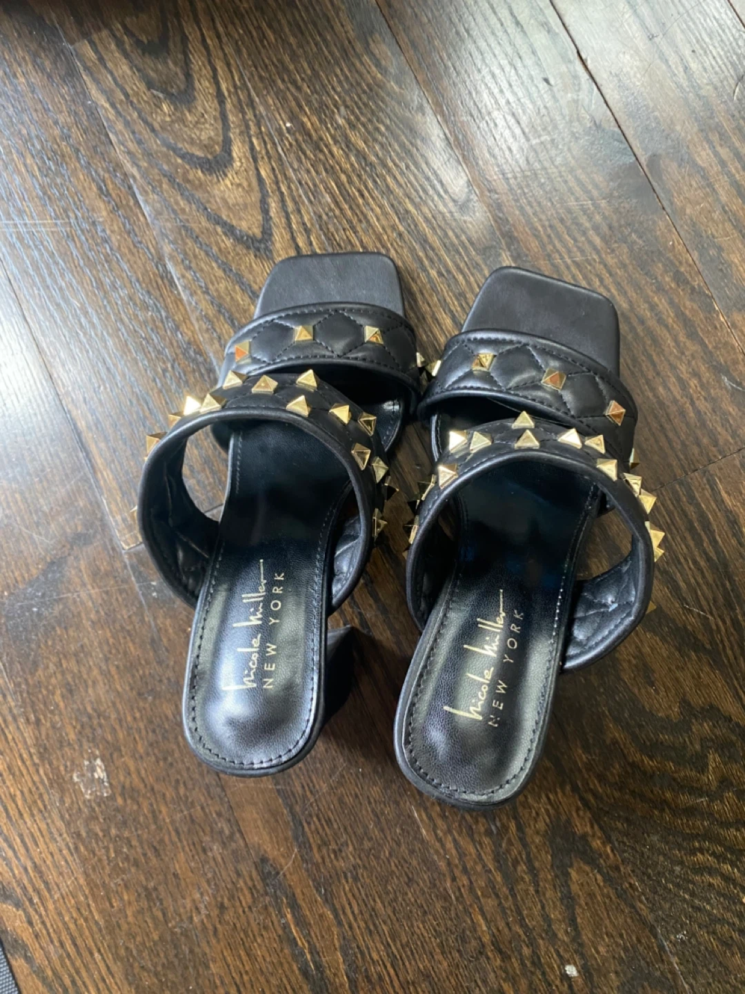 Nicole Miller Black Studded Block Heel Sandals