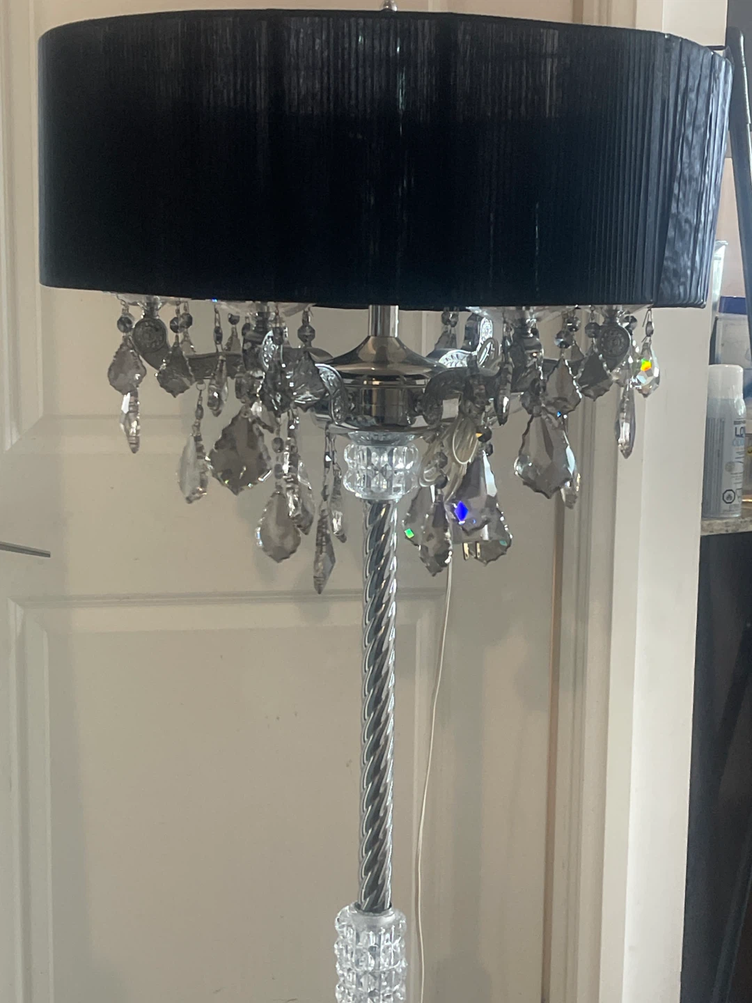 Black Chandelier Floor Lamp with Crystal Accents