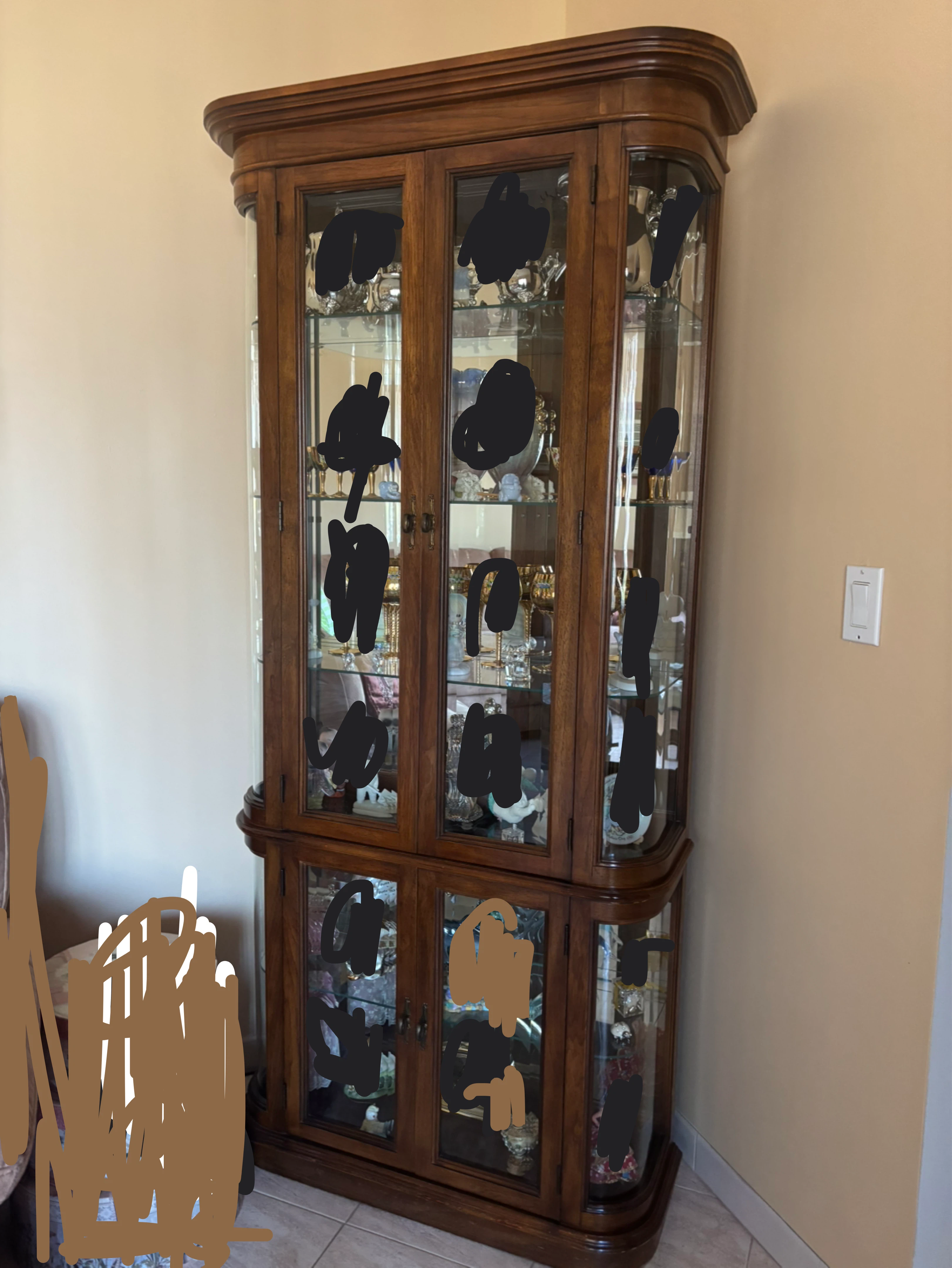 Wooden Curio Display Cabinet with Glass Doors