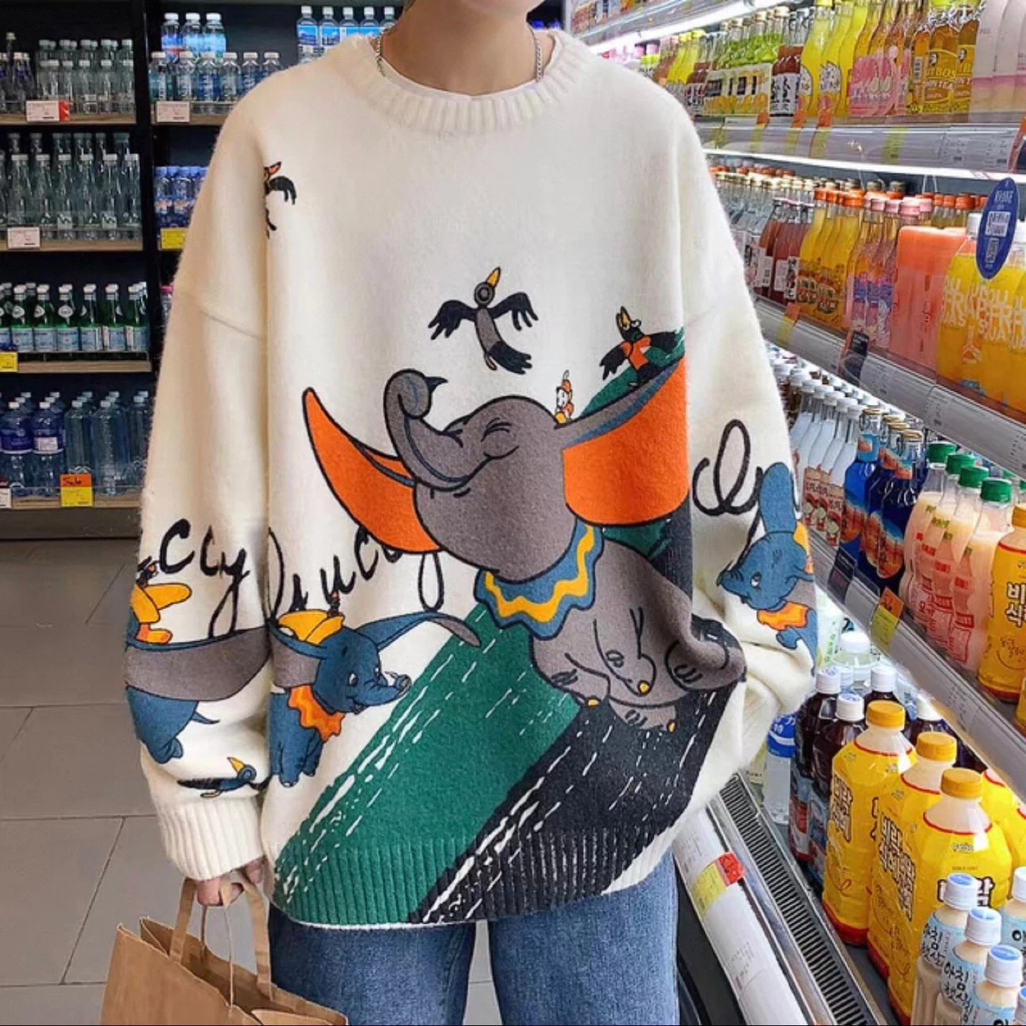 Cream Dumbo Graphic Knit Sweater - photo 2