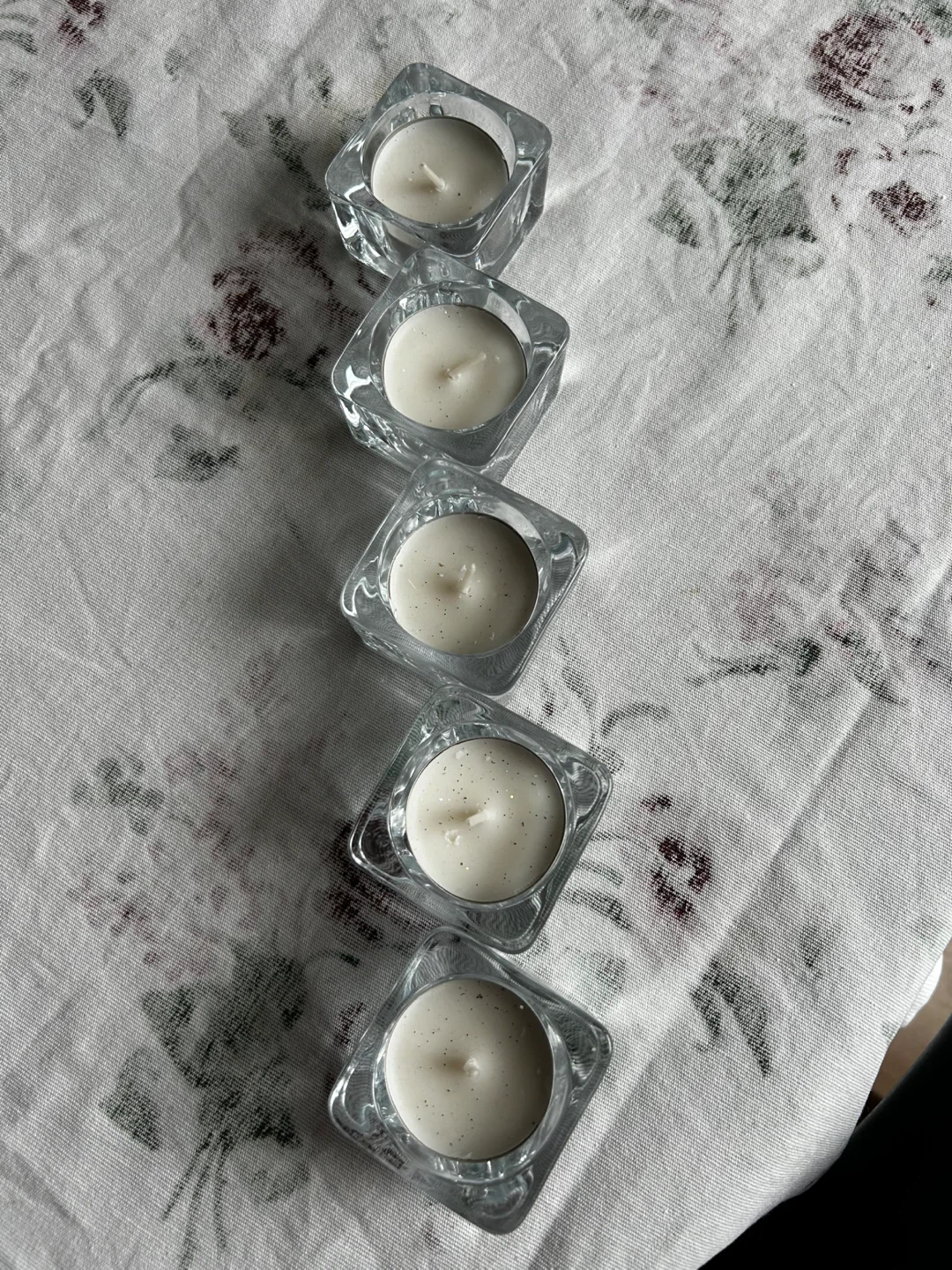 Glass Votive Candle Holders with White Candles - Set of 5