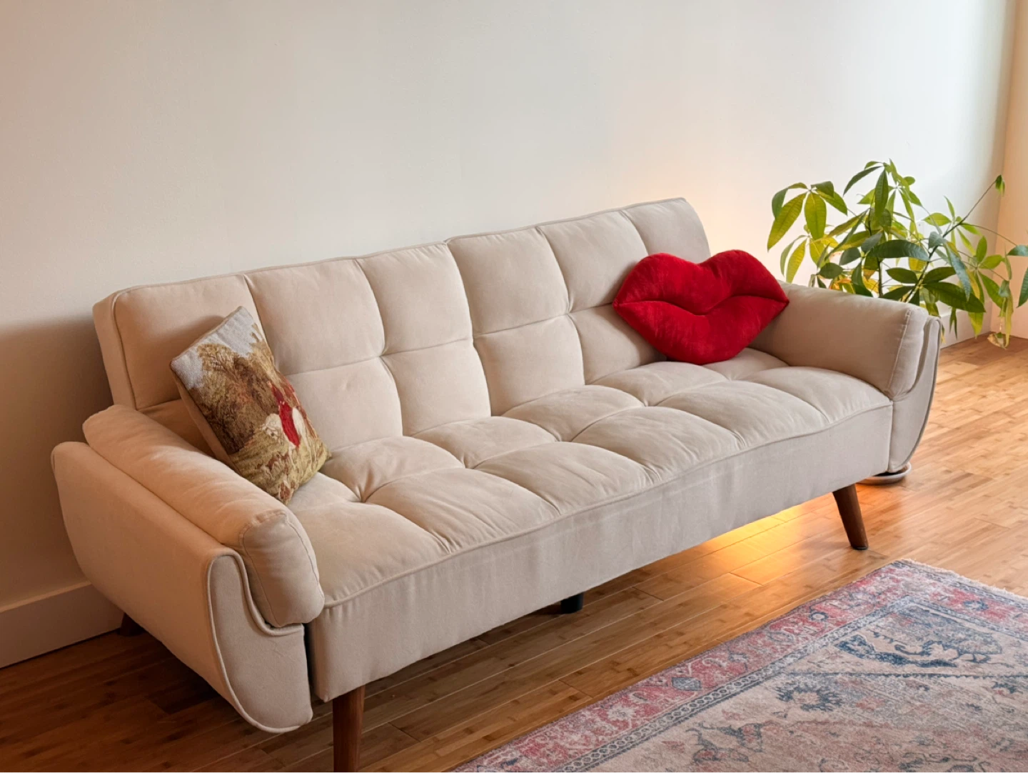 Cream Tufted Futon Sofa - 75” Width