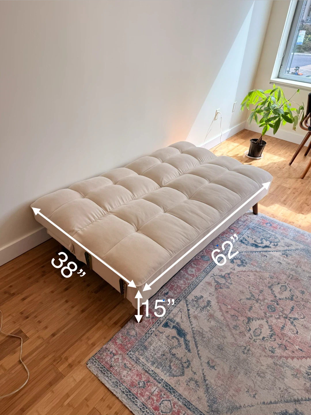 Cream Tufted Futon Sofa - 75” Width - photo 4