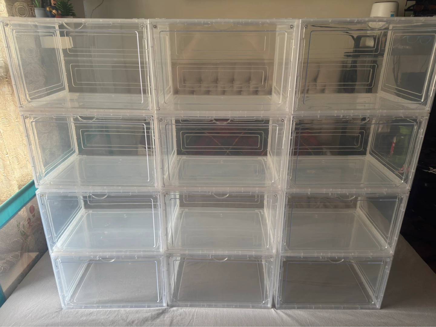 12 Clear Stackable Storage Shoe Box Organizers