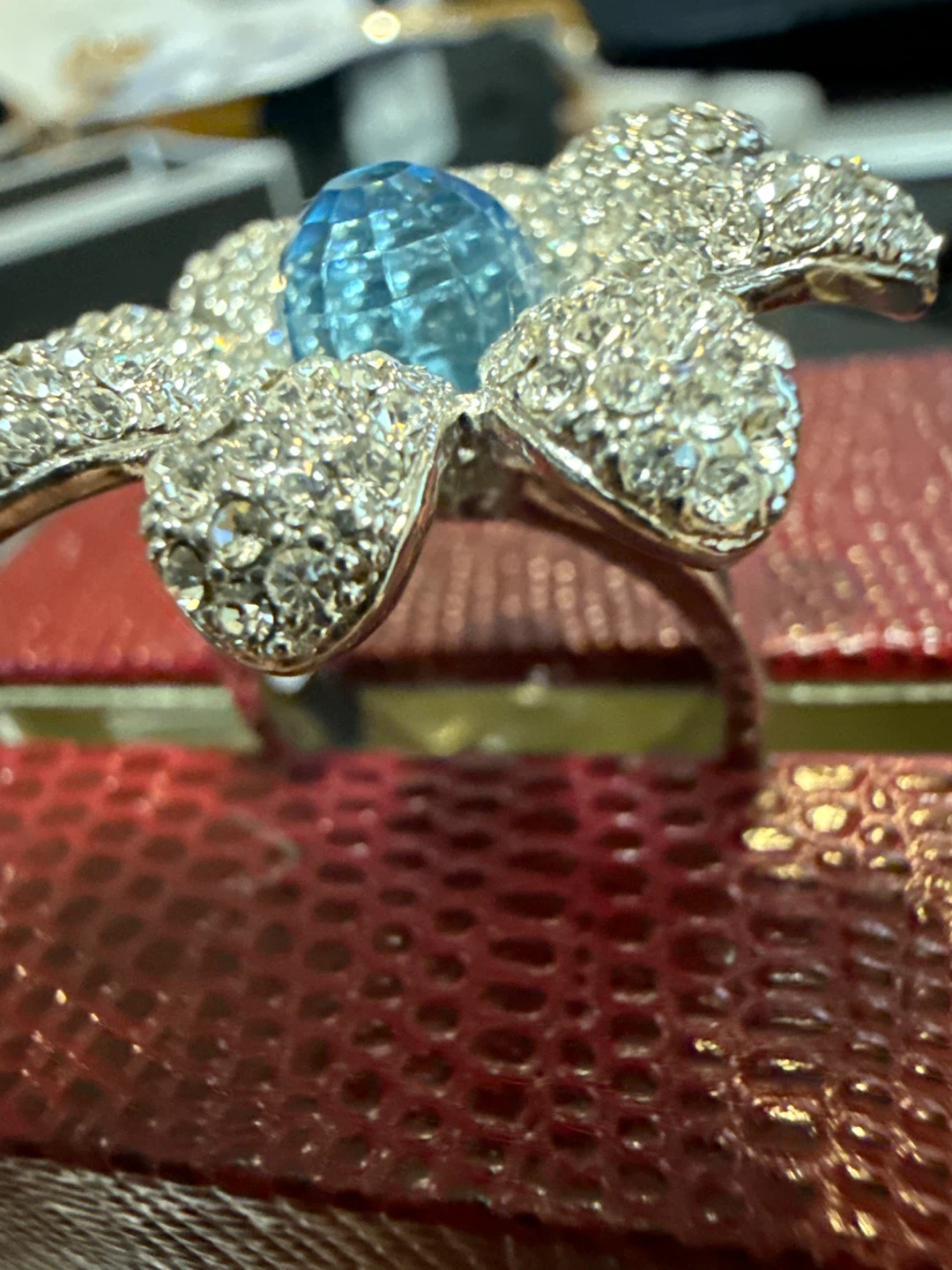 Rhinestone Flower Ring with Blue Center Stone - photo 3