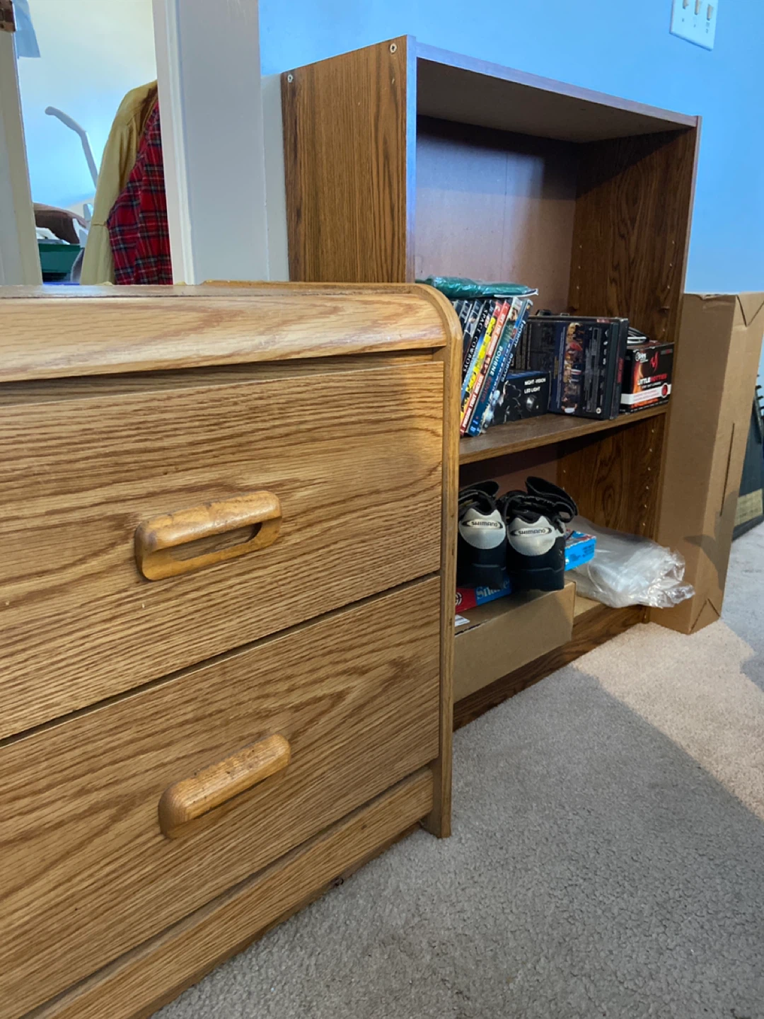 Oak Finish Bookcase and 2 draw unit 5 for all
