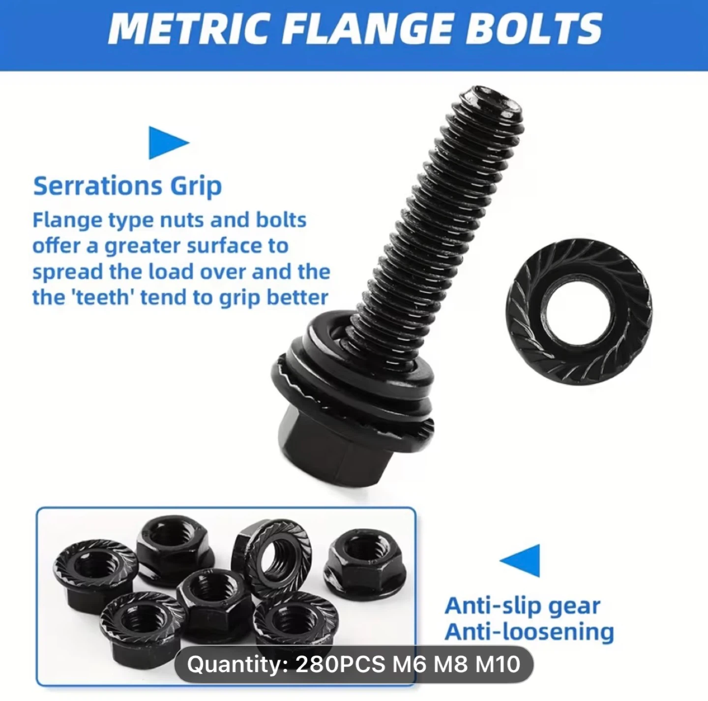 280pcs Metric Flange Bolt Assortment, M6x1.0, M8x1.25, M10x1.5 - photo 5
