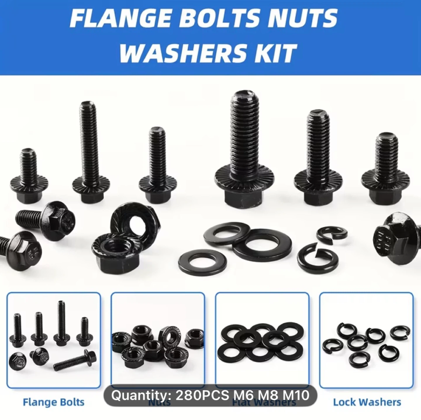 280pcs Metric Flange Bolt Assortment, M6x1.0, M8x1.25, M10x1.5 - photo 4
