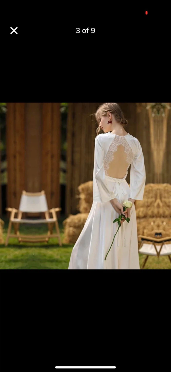 White Satin Robe with Lace Detail