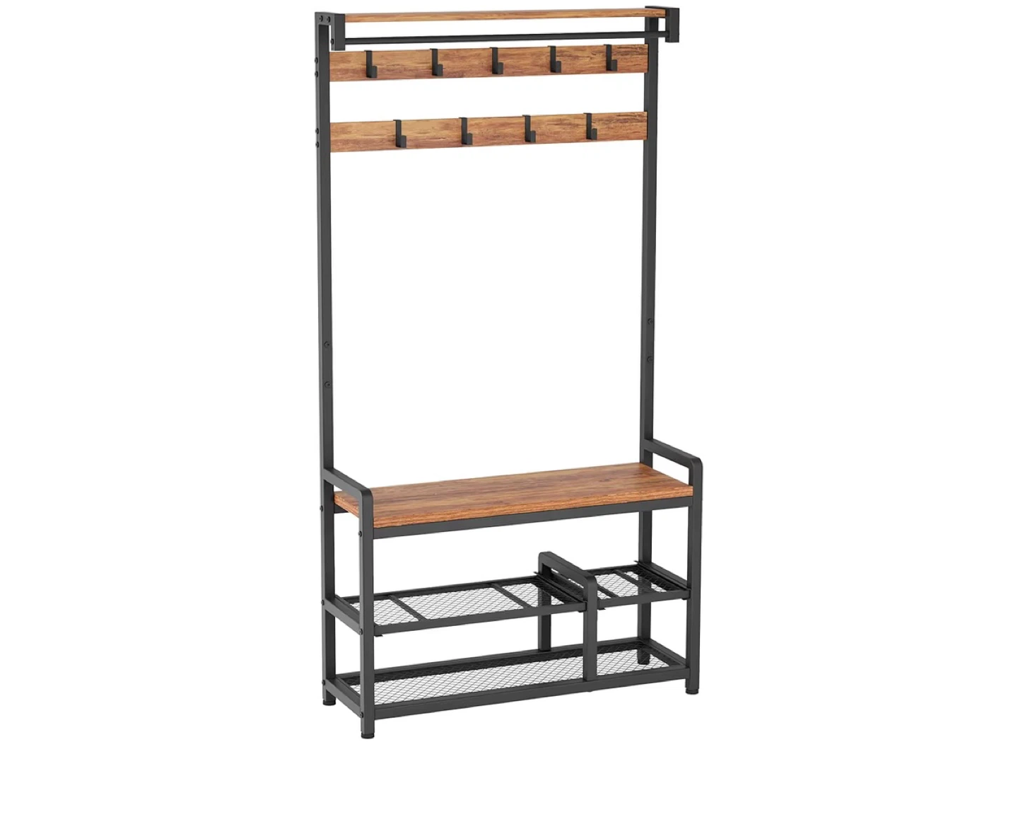 Hall Tree Coat Rack with Shoe Bench and Shelves - photo 4