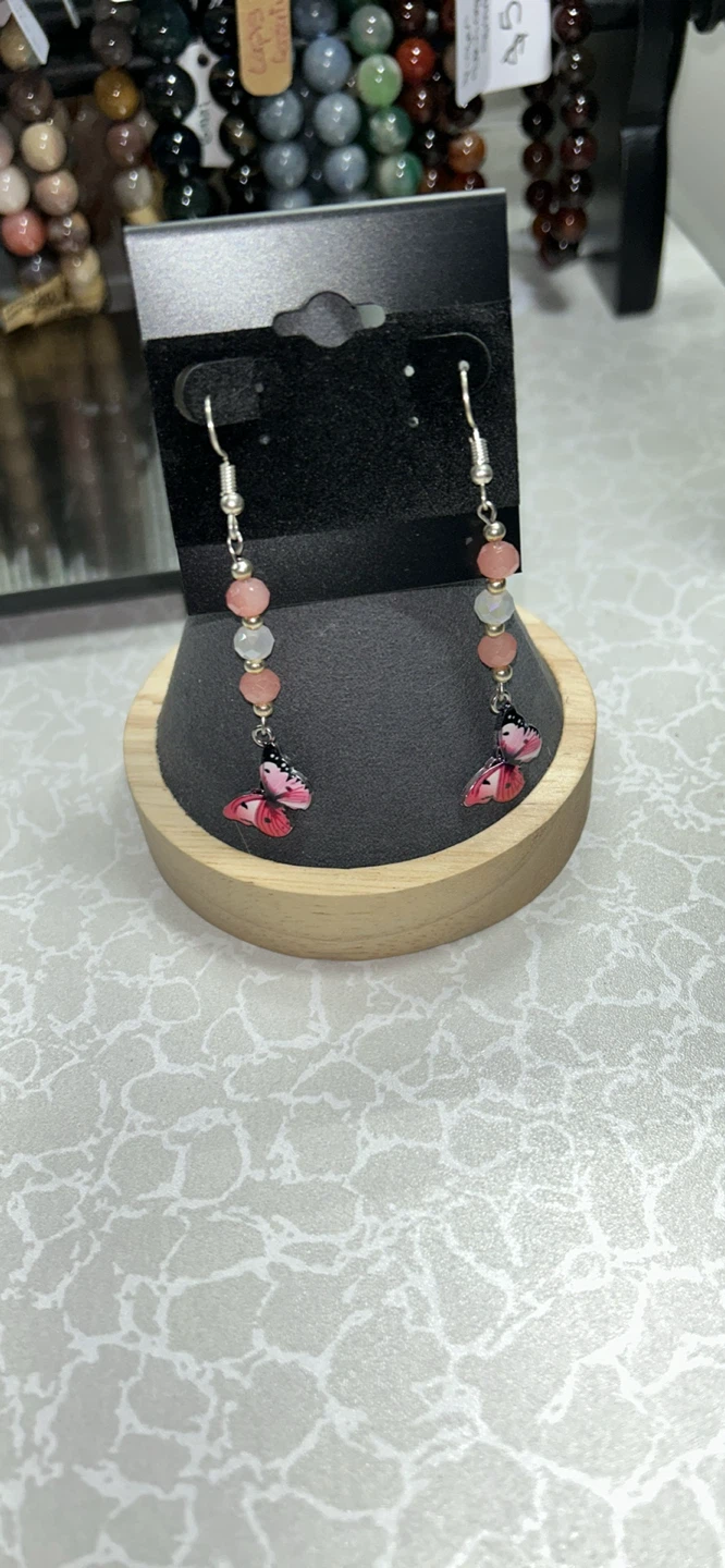 Pink Butterfly Dangle Earrings with Glass - photo 2