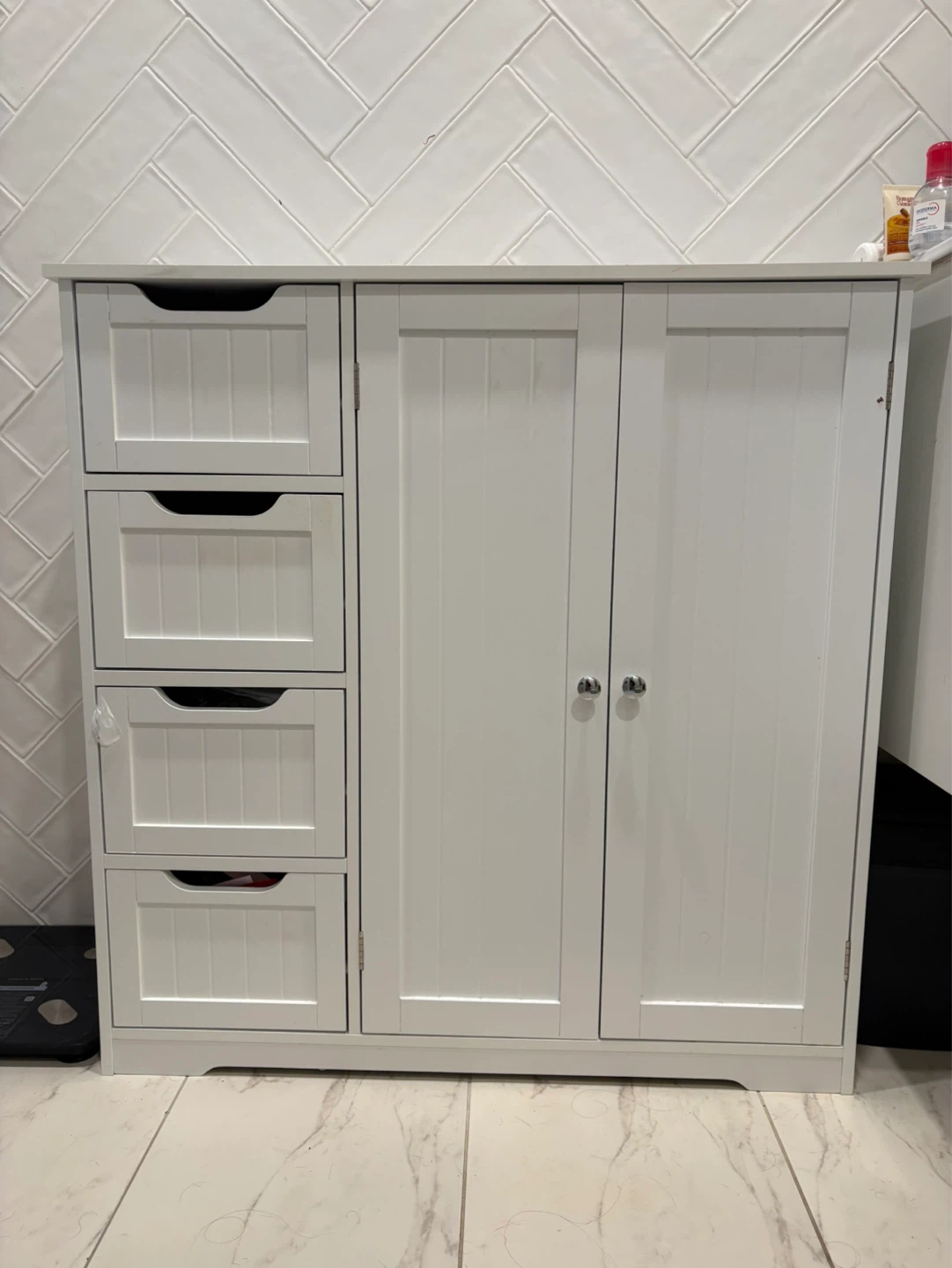White Storage Cabinet with Drawers