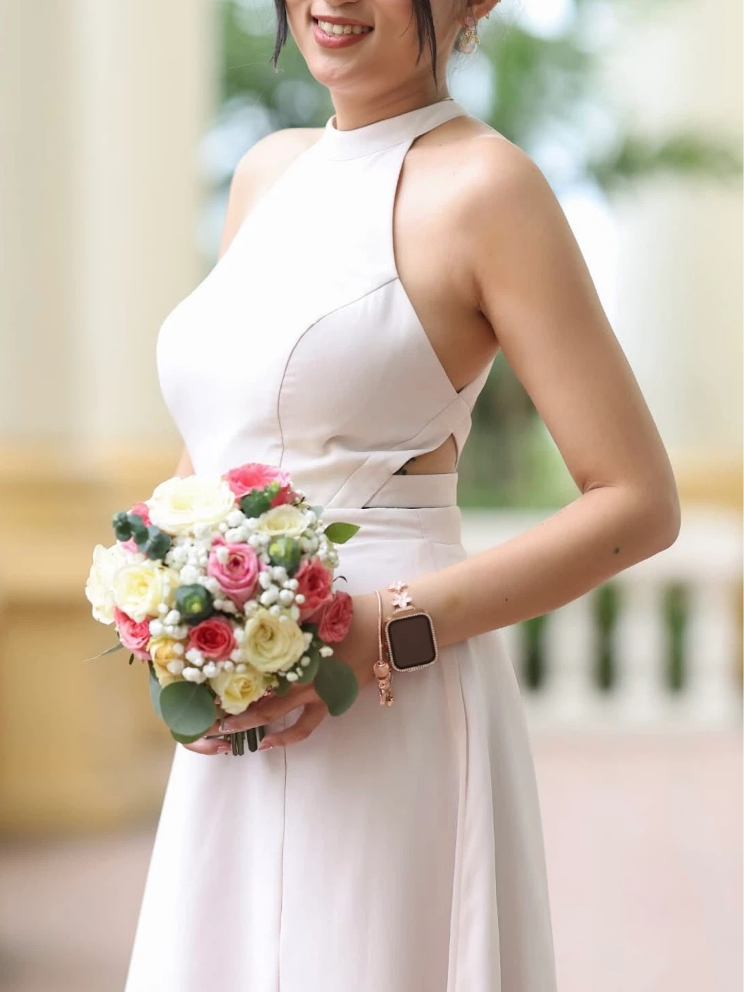 Azazie Rose Petal Halter Neck Maxi Dress - photo 5